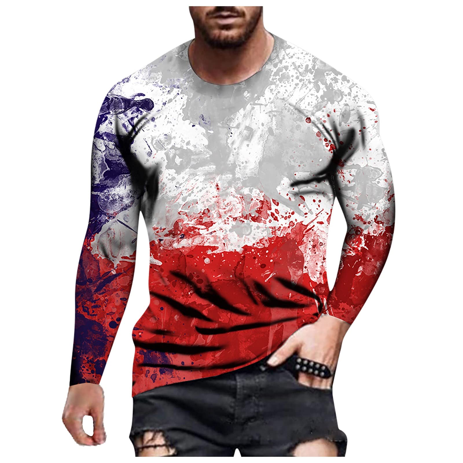 WOCACHI Men's Christmas Soldier Long Sleeve T-Shirt - Funny Santa Claus Snow Print Casual Athletic Top for Holiday Parties & Festive Gatherings