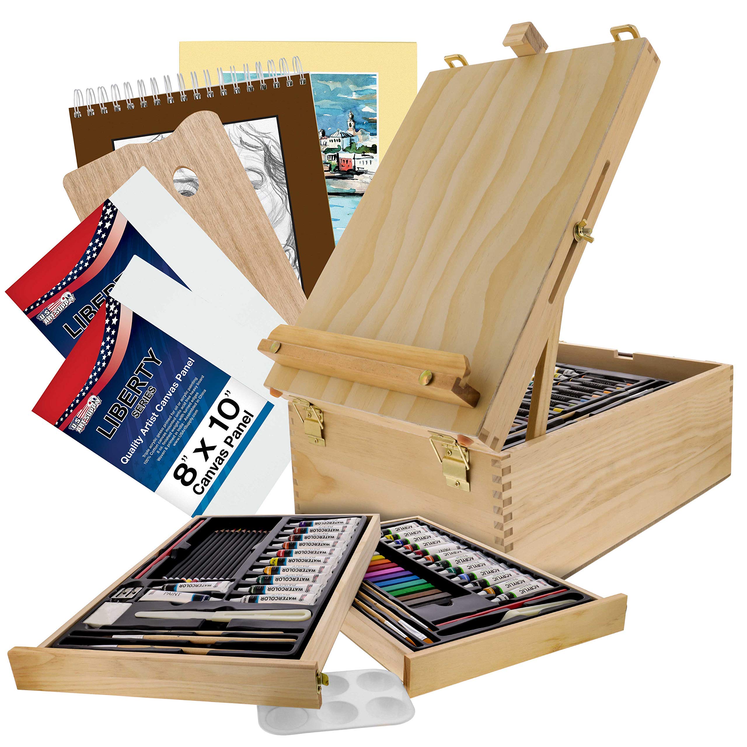 107-Piece Wooden Art Painting Set with Oil, Acrylic & Watercolor Paints, Brushes, Pastels & Canvas - Perfect for Artists, Students & Hobbyists - Ideal for Studio, Classroom & Home Art Projects