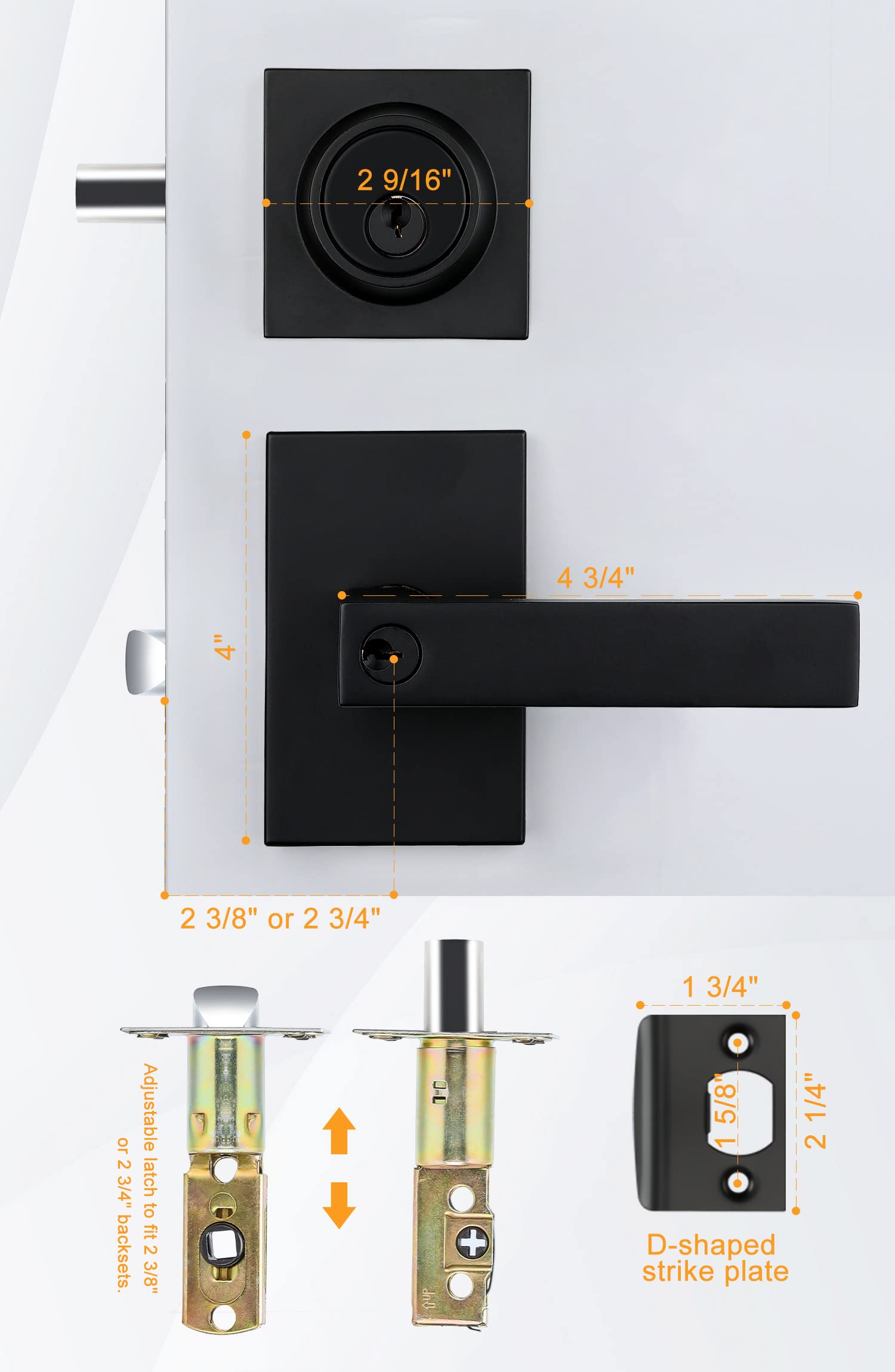GoldenWarm Matte Black Square Door Handle with Deadbolt - Heavy Duty Zinc Alloy Exterior Entry Lock Set (1 Pack) - Perfect for Modern Homes, Apartments & Office Security