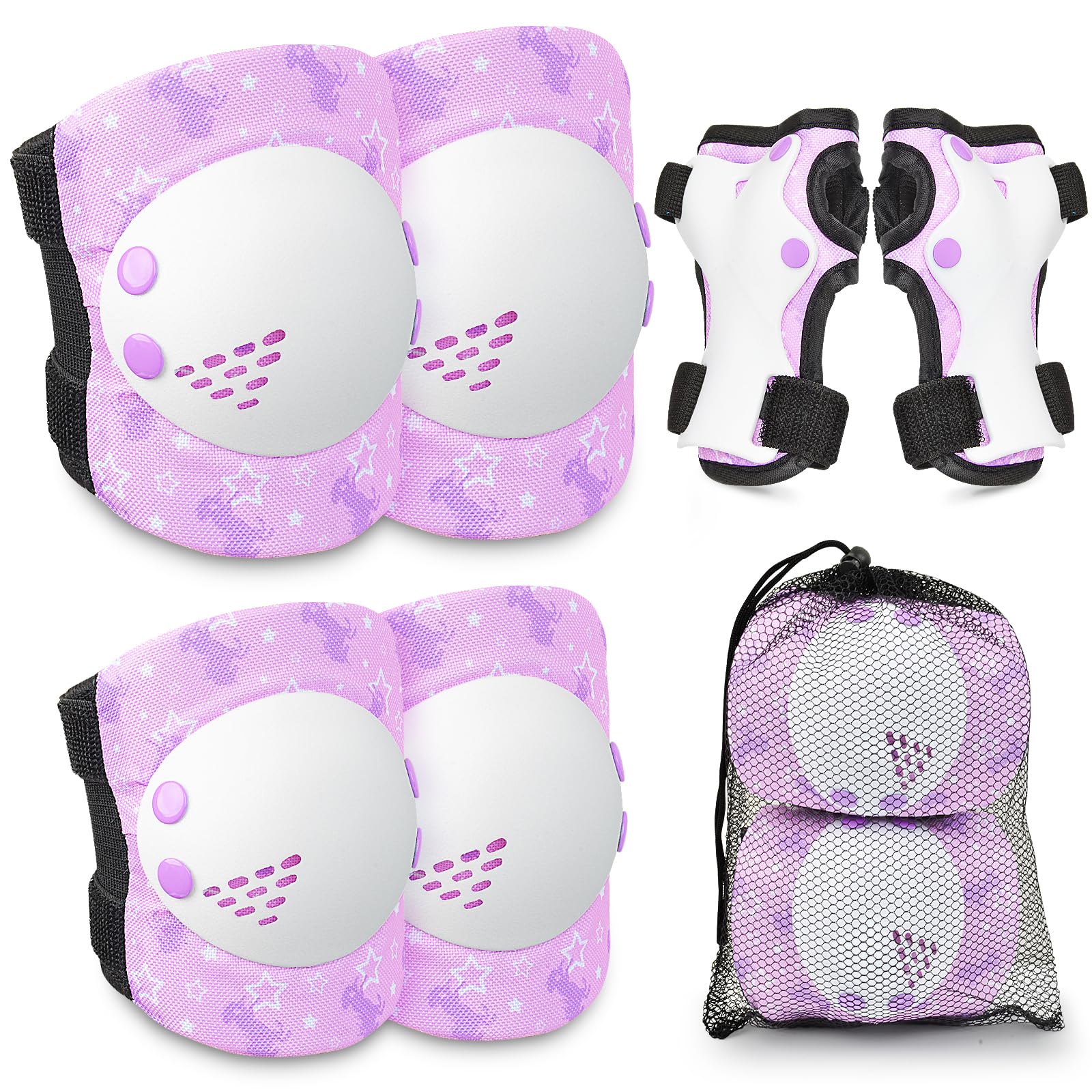 **Kids Knee Pads & Elbow Pads Set with Wrist Guards - Adjustable Protective Gear for Girls & Toddlers - Roller Skating, Biking, Skateboarding, Scooter - Purple Unicorn Design**    *(Perfect for outdoor play, sports safety, and active adventures!)*