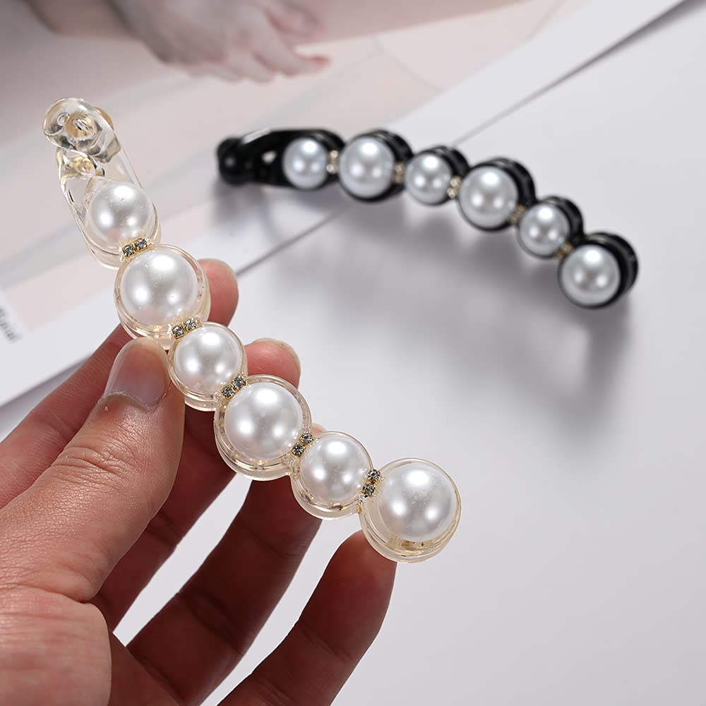 Elegant Pearl Rhinestone Banana Hair Clips for Women - 6 Pcs Set, Ponytail Hairpins, Barrettes & Headwear Accessories - Perfect for Weddings, Parties & Everyday Styling