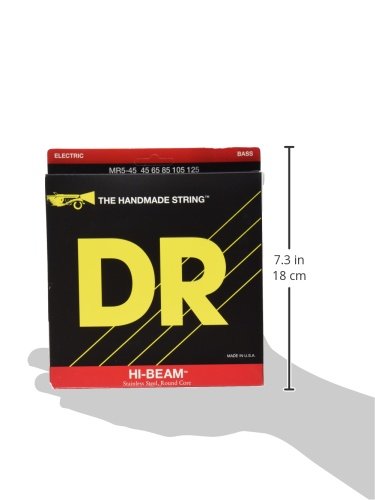DR Strings HI-BEAMS Stainless Steel 5-String Bass Guitar Strings (45-125 Gauge) - Round Core for Enhanced Tone & Durability - Perfect for Rock, Metal & Studio Recording