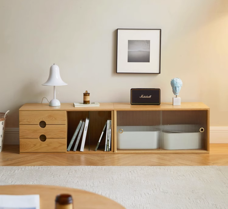 Oak Solid Wood Modern TV Stand - Stylish Entertainment Center for Living Room & Home Theater Setup