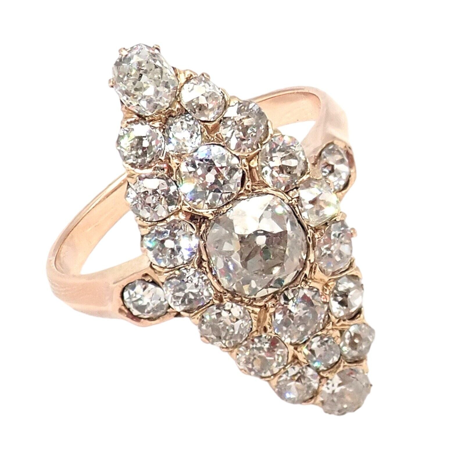 Antique 1930s 18K Rose Gold Vintage Estate Ring with 3.80ctw Old Miner Cut Diamonds - Perfect for Weddings, Anniversaries & Special Occasions