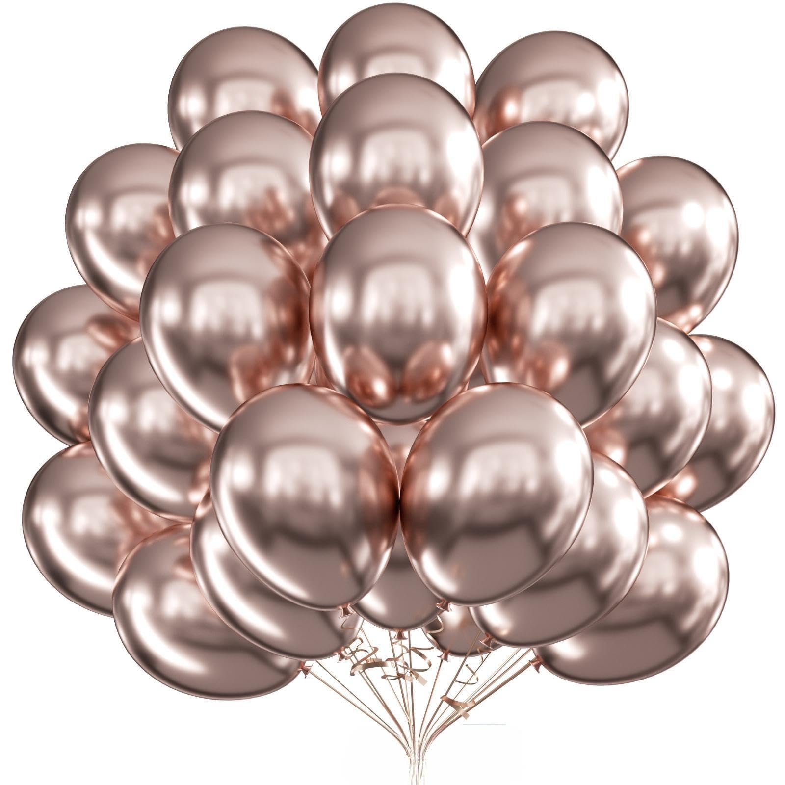 12 Inch Rose Gold Chrome Metallic Latex Balloons - 100 Pack Shiny Party Balloons for Birthday, Wedding, Baby Shower, Graduation, Halloween & Christmas Decorations | Perfect for Indoor/Outdoor Celebrations & Photo Backdrops