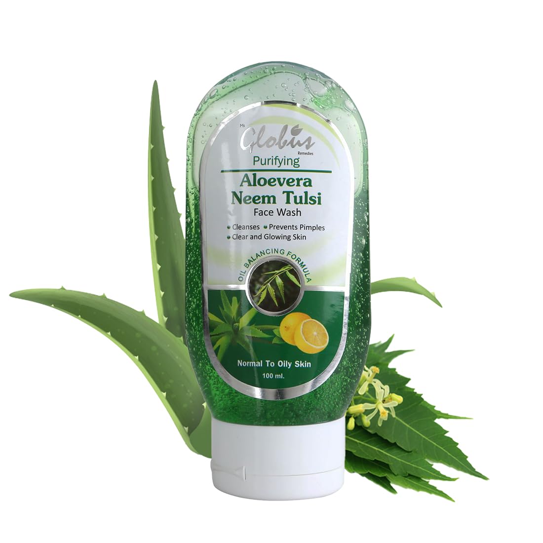 Globus Aloe Vera Neem Tulsi Face Wash - 100ml | Natural Herbal Cleanser for Acne & Oily Skin | Daily Skincare Routine