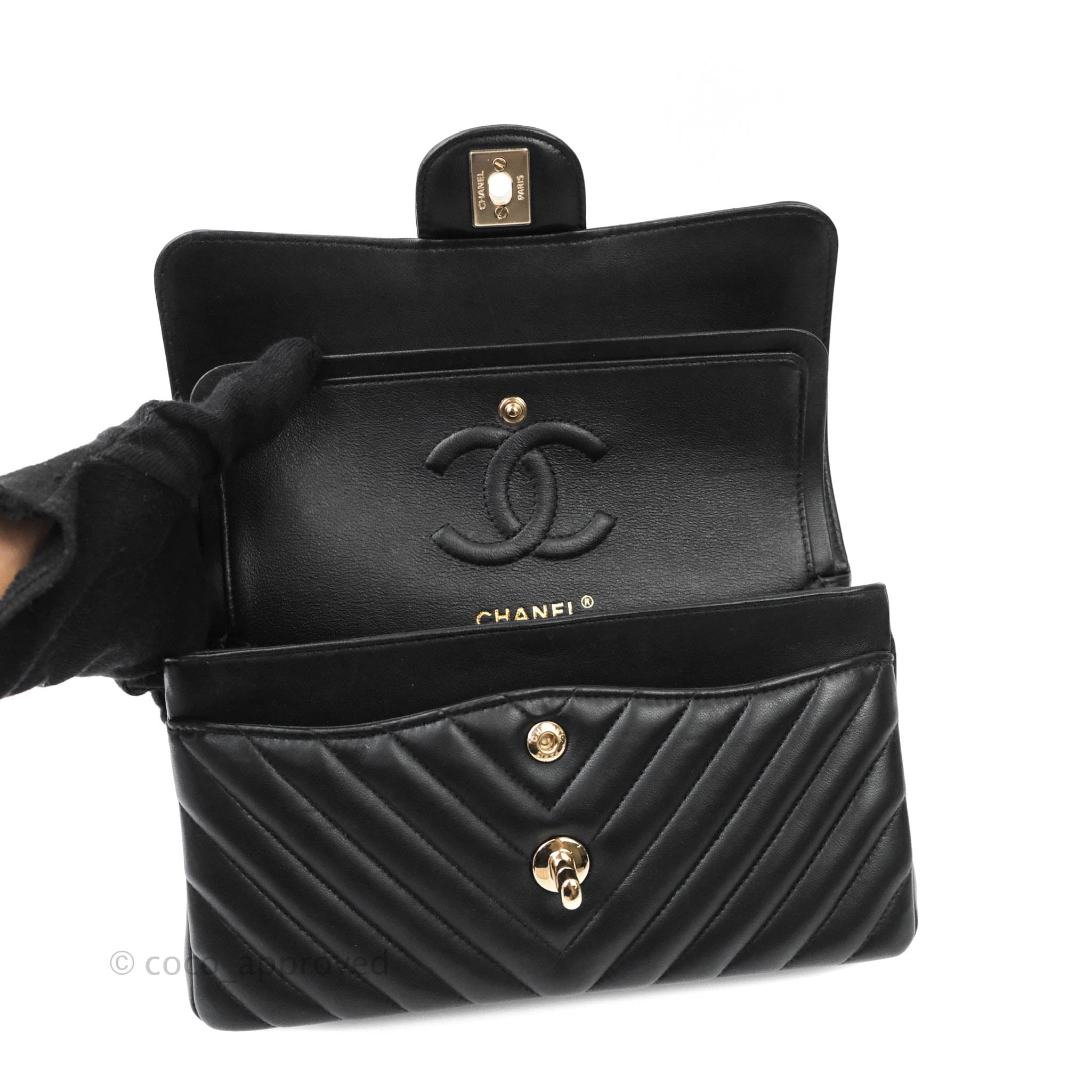 Chanel Classic Chevron Small Medium Double Flap Bag - Black Lambskin Leather with Gold Hardware | Luxury Handbag for Women, Perfect for Parties, Dates & Everyday Elegance