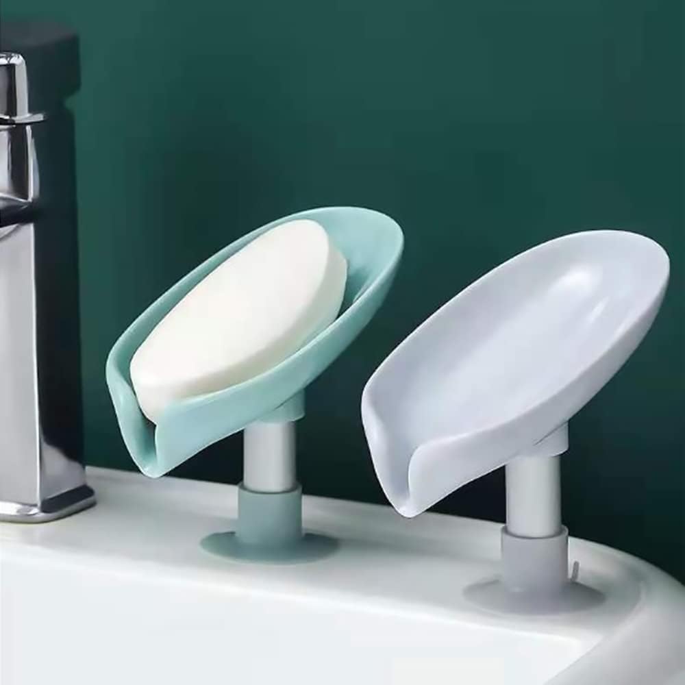 GOYKA Leaf-Shaped Self-Draining Soap Dish with Suction Cups - Plastic Bathroom & Kitchen Soap Holder for Shower, Sink, Bathtub - Wall Mount, Multi-Color (Pack of 1) | Perfect for Keeping Soap Dry in Showers, Kitchens & Wash Basins