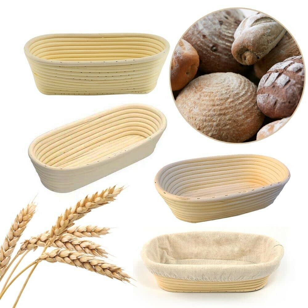 10 Inch Oval Banneton Bread Proofing Basket Set - Handmade Dough Rising Fermentation Basket for Sourdough Baking | Perfect for Artisan Bread Making at Home