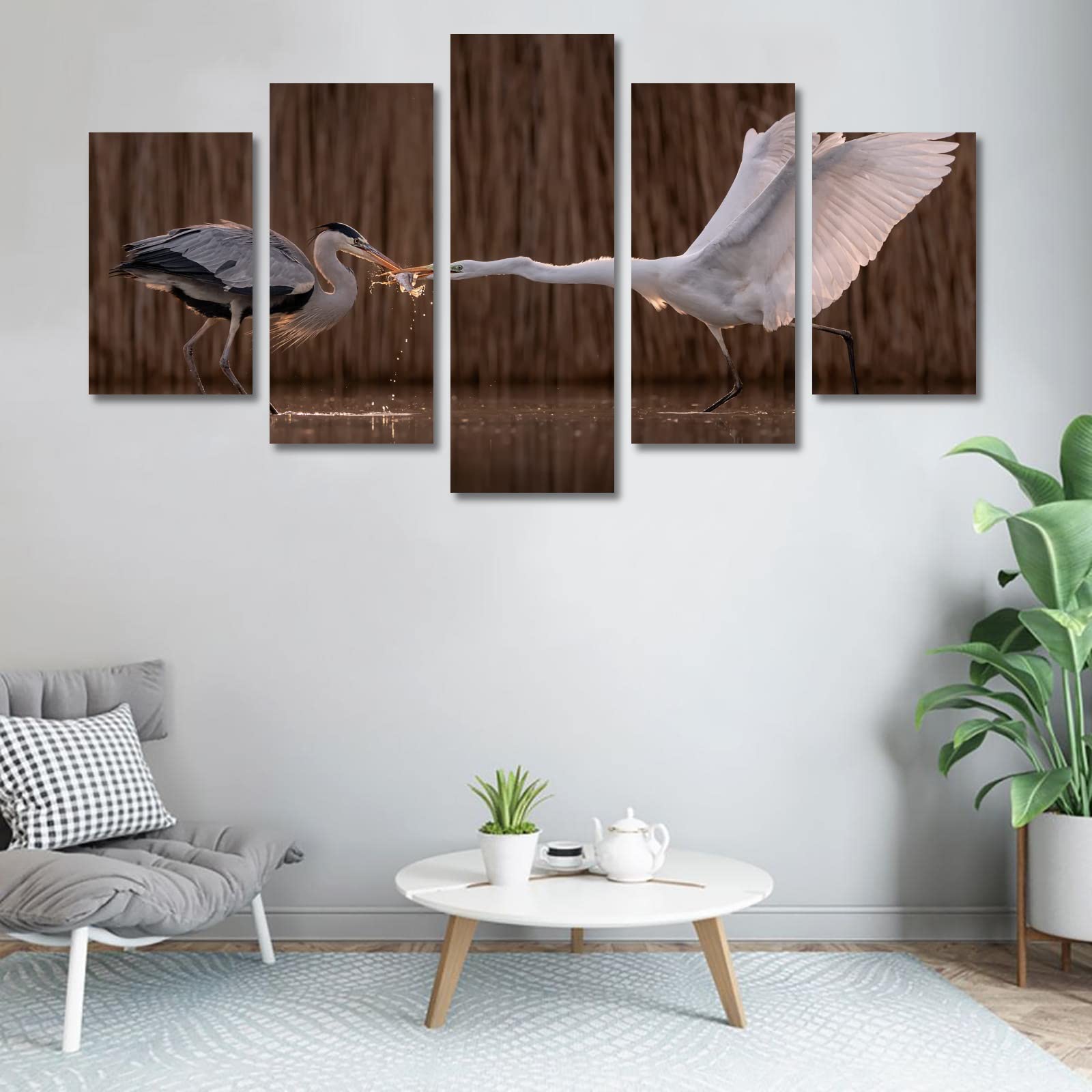 5-Piece Canvas Wall Art Set - Heron Birds Painting 40
