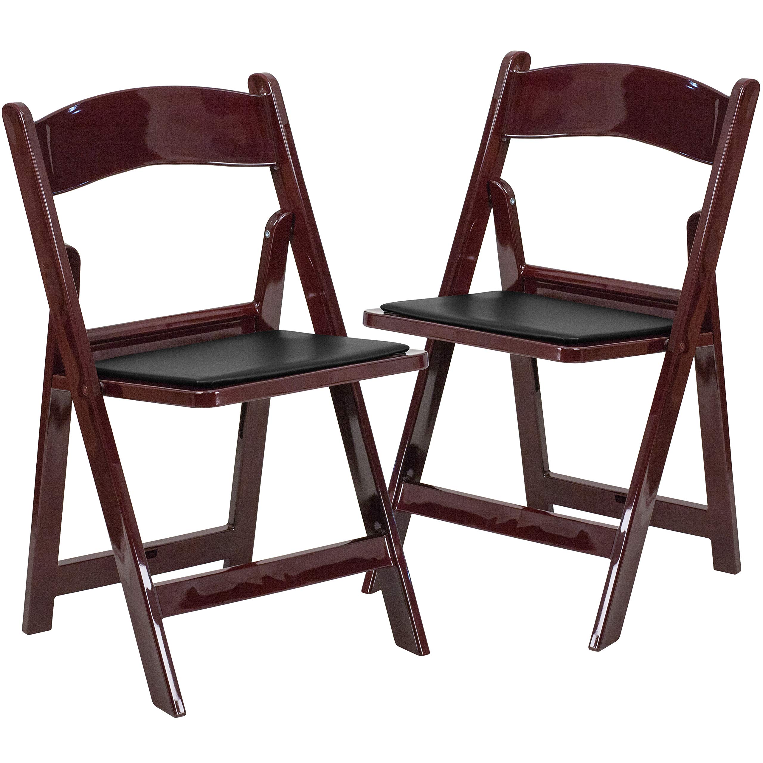 Red Mahogany Resin Folding Chairs - 2 Pack Heavy Duty 800LB Capacity, Lightweight & Comfortable Event Chairs for Weddings, Parties, Camping, and Outdoor Gatherings