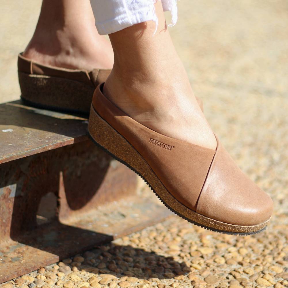 Women's Elsa Leather & Nubuck Wedge Mule Slides - Comfortable Casual Shoes for Women, Perfect for Spring/Summer Outfits, Beach, Shopping & Daily Wear