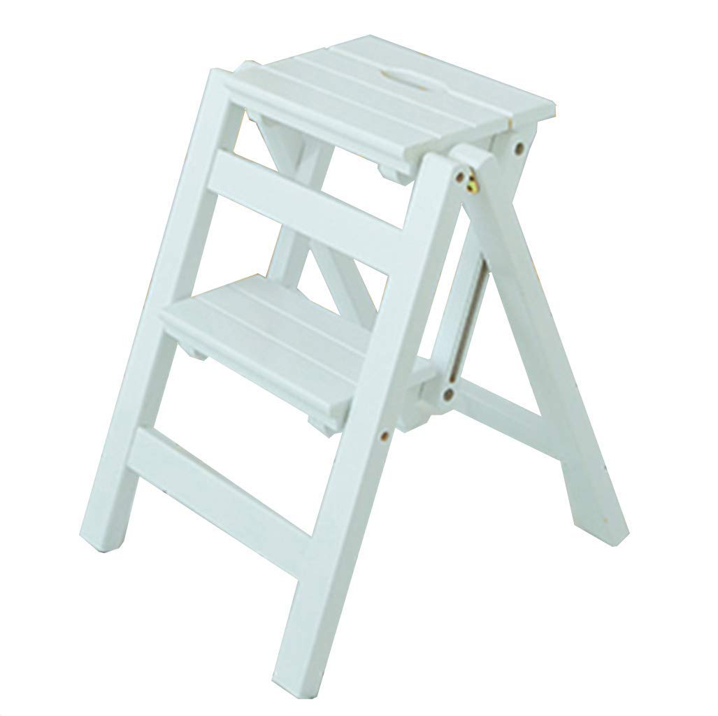 TTWUJIN Foldable Wooden Step Stool Ladder - Portable, Multifunctional Safety Stool for Kitchen, Home, Office - Perfect as Step Stool, Seat, Shelf or Storage Organizer