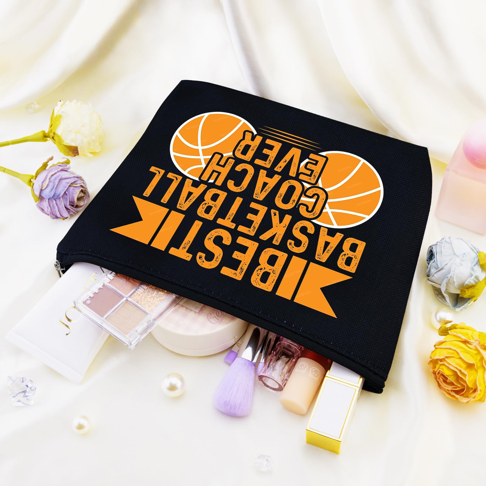 Basketball Coach Gifts - Personalized Basketball Themed Bags for Women, Team & Mom - Perfect for Makeup, Travel & Game Day Essentials | Ideal for Coaches, Players & Basketball Enthusiasts