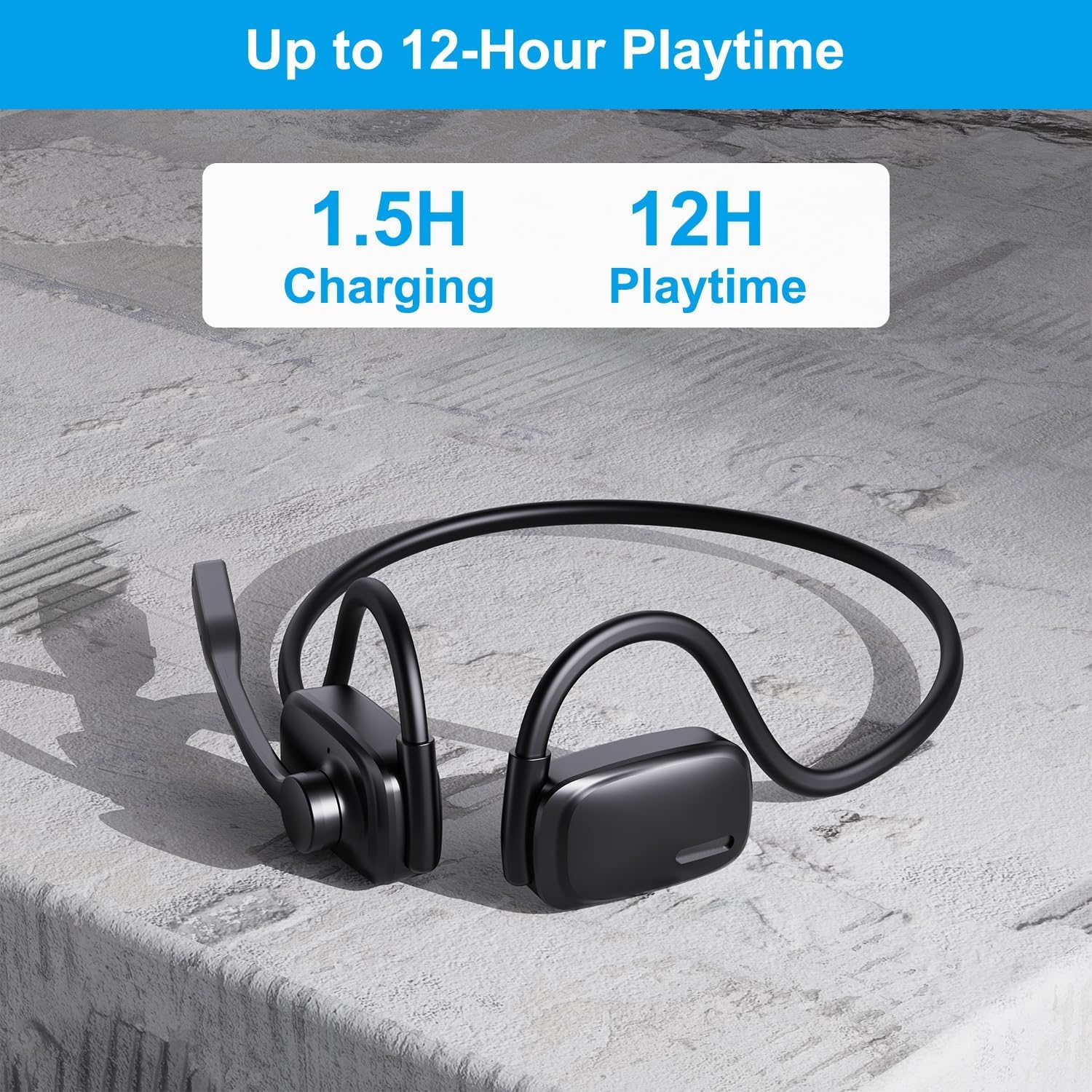 LK12 Bluetooth Wireless Headphones with Noise Cancelling Mic - 15.4mm Diaphragm Driver, Open Ear Design for Comfort - Ideal for Meetings, Running, Cycling & Workouts (Black) | Perfect for Office, Gym & Outdoor Activities