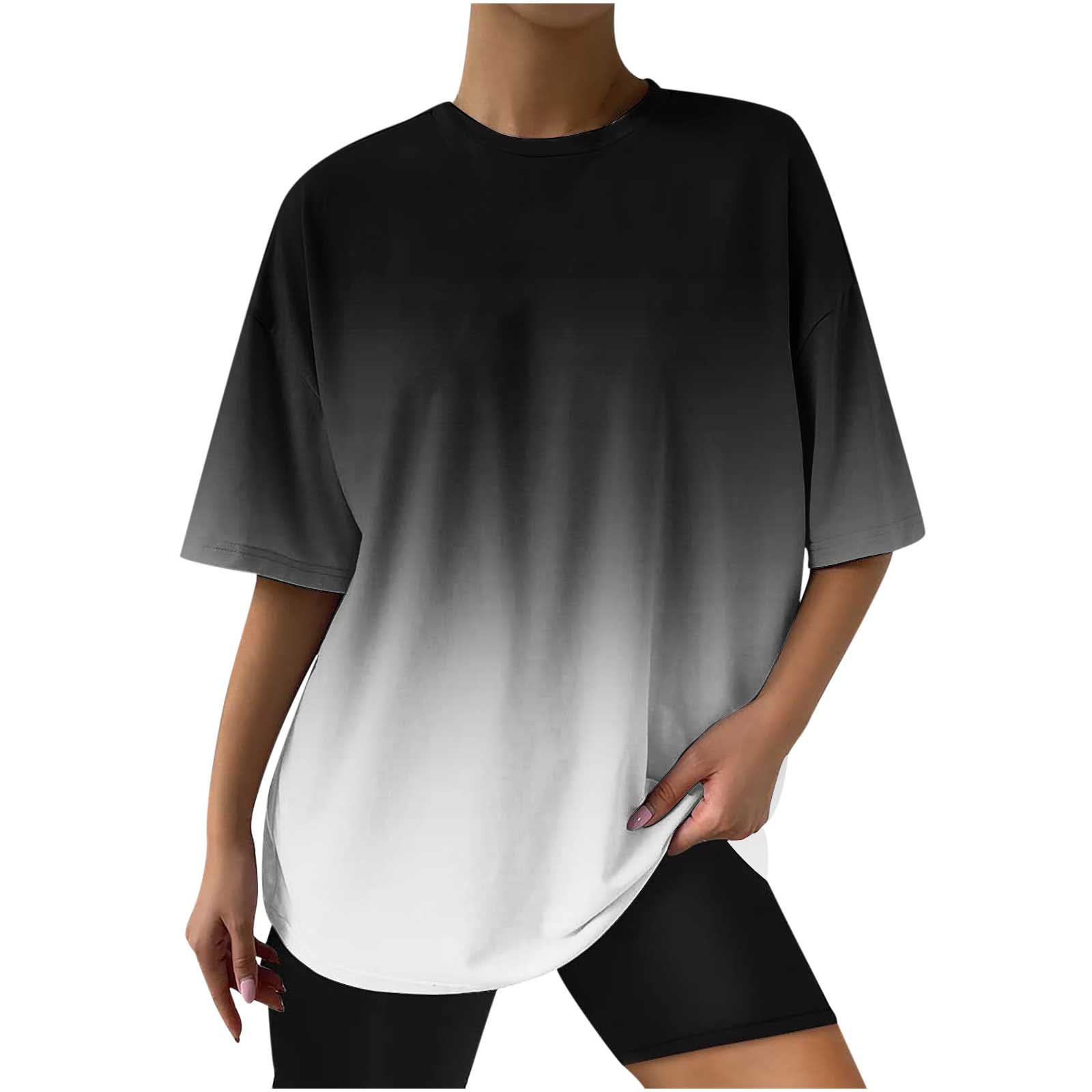 Women's Tie Dye Print Oversized T-Shirt - Round Neck Short Sleeve Gradient Blouse, Loose Fit Summer Top for Party, Gym & Casual Wear | UK Sizing