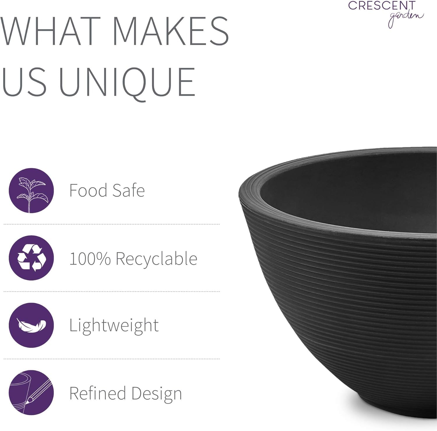 Crescent Garden Delano Planter - 20 Inch Double Walled Indoor/Outdoor Plant Pot in Slate - Perfect for Patio, Garden & Home Decor