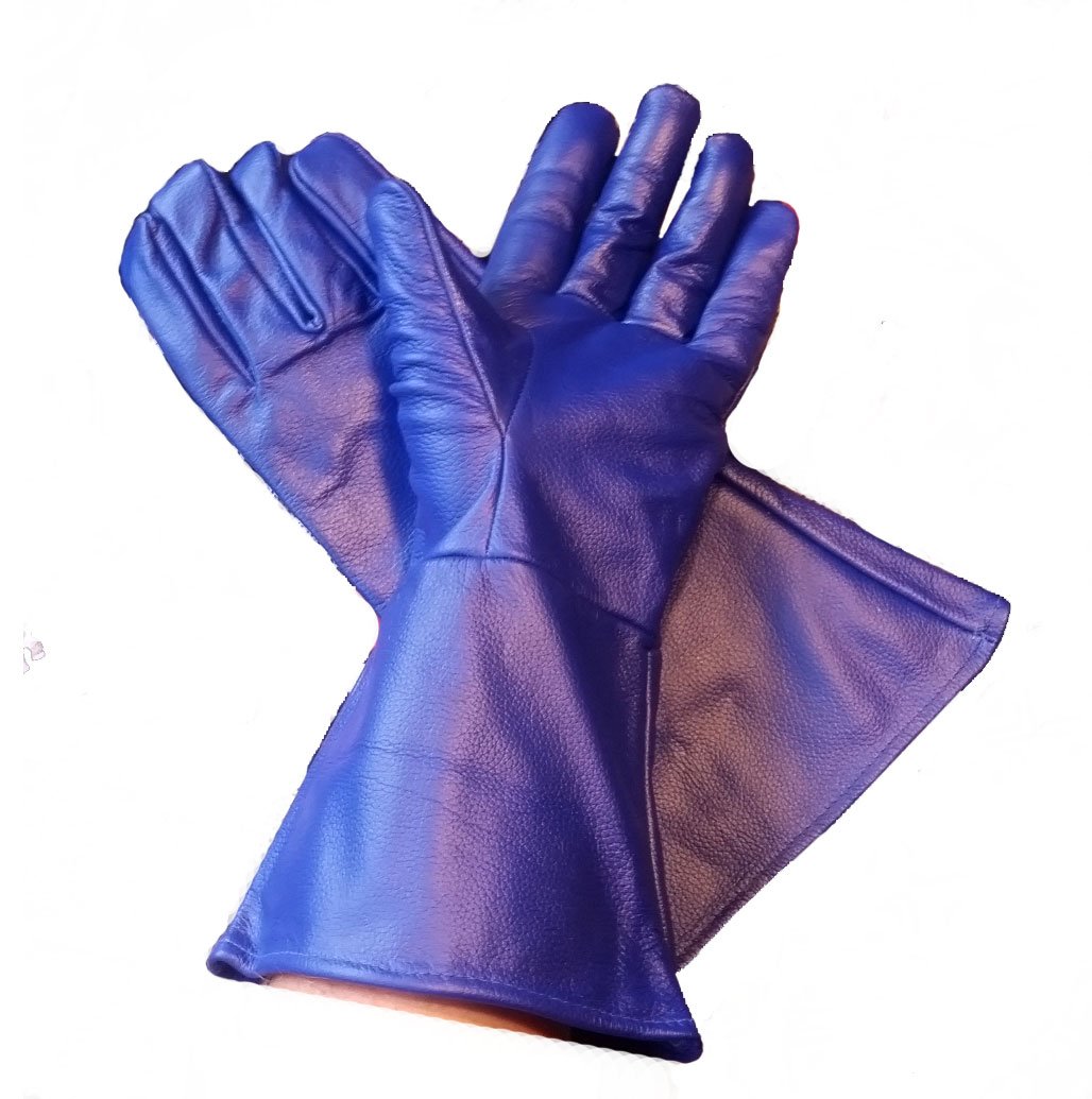Premium Blue Leather Gauntlet Gloves - Small Size for Motorcycle Riding, Cosplay & Medieval Reenactment | Durable Protection for Outdoor Activities