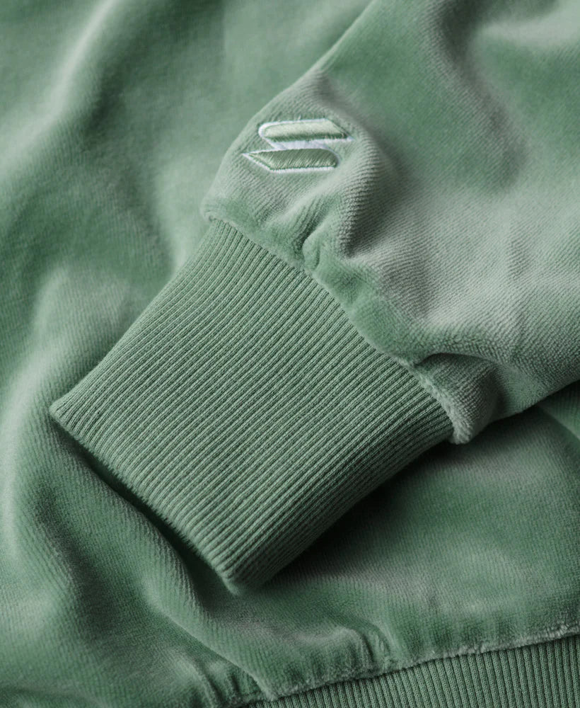 Velour Graphic Boxy Crew Sweatshirt for Women - Light Jade Green Oversized Pullover | Casual Streetwear, Loungewear, and Winter Fashion Outfit