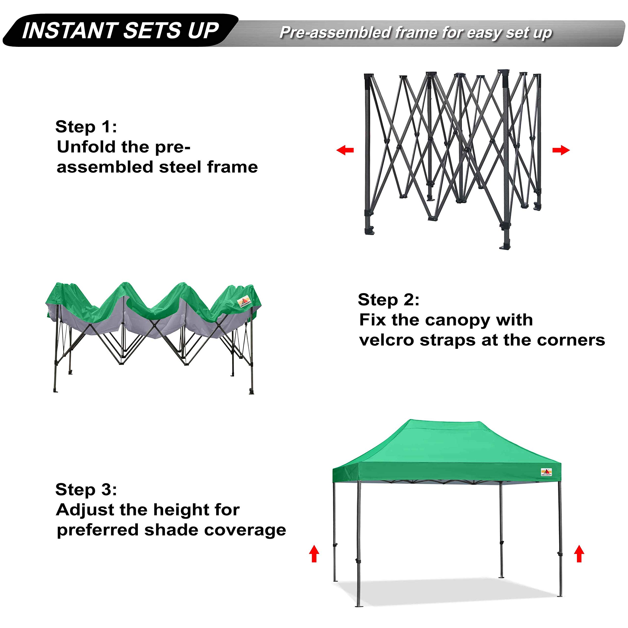 ABCCANOPY 10x15 Commercial Pop Up Canopy Tent - Heavy Duty Outdoor Instant Shelter for Patio, Backyard, Camping, Picnic & Events (Kelly Green)