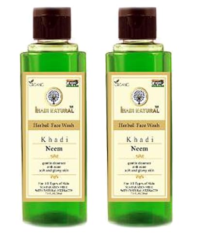 Khadi Natural Ayurvedic Neem Face Wash for Acne Prone Skin - Gentle Anti-Acne Cleanser with Neem Extract | Paraben & Sulfate Free | 210ml (2 Pack) | Perfect for Daily Skincare Routine & Blemish Control