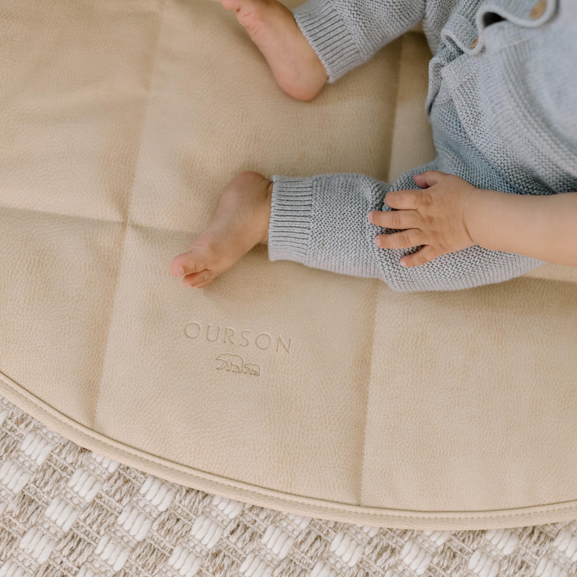 Vegan Leather Quilted Travel & Play Mat - Non-Toxic Padded Floor Mat for Yoga, Gym, Camping & Baby Play - The Everywhere Mat in Chestnut Brown
