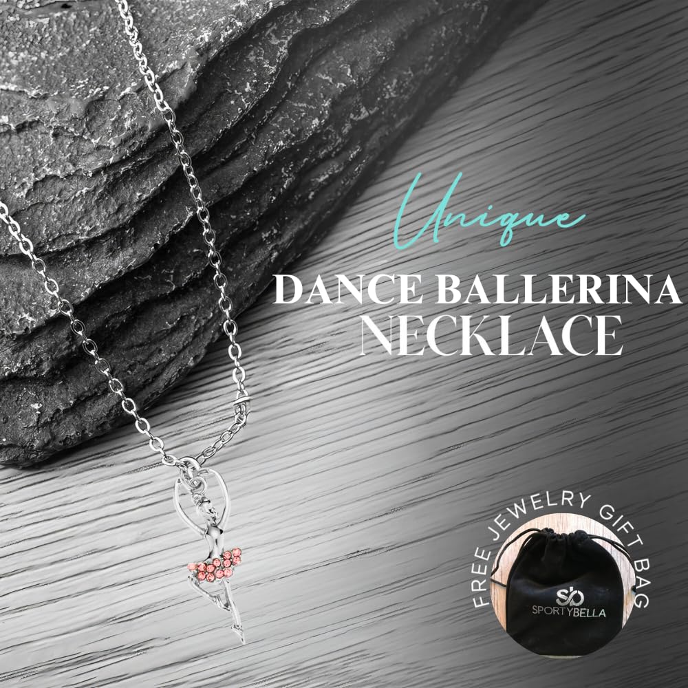 Sportybella Girls Dance Necklace - Elegant Ballet Charm Pendant - Perfect Gift for Ballerinas, Dancers & Dance Recitals - Ideal for Performances, Rehearsals & Special Occasions