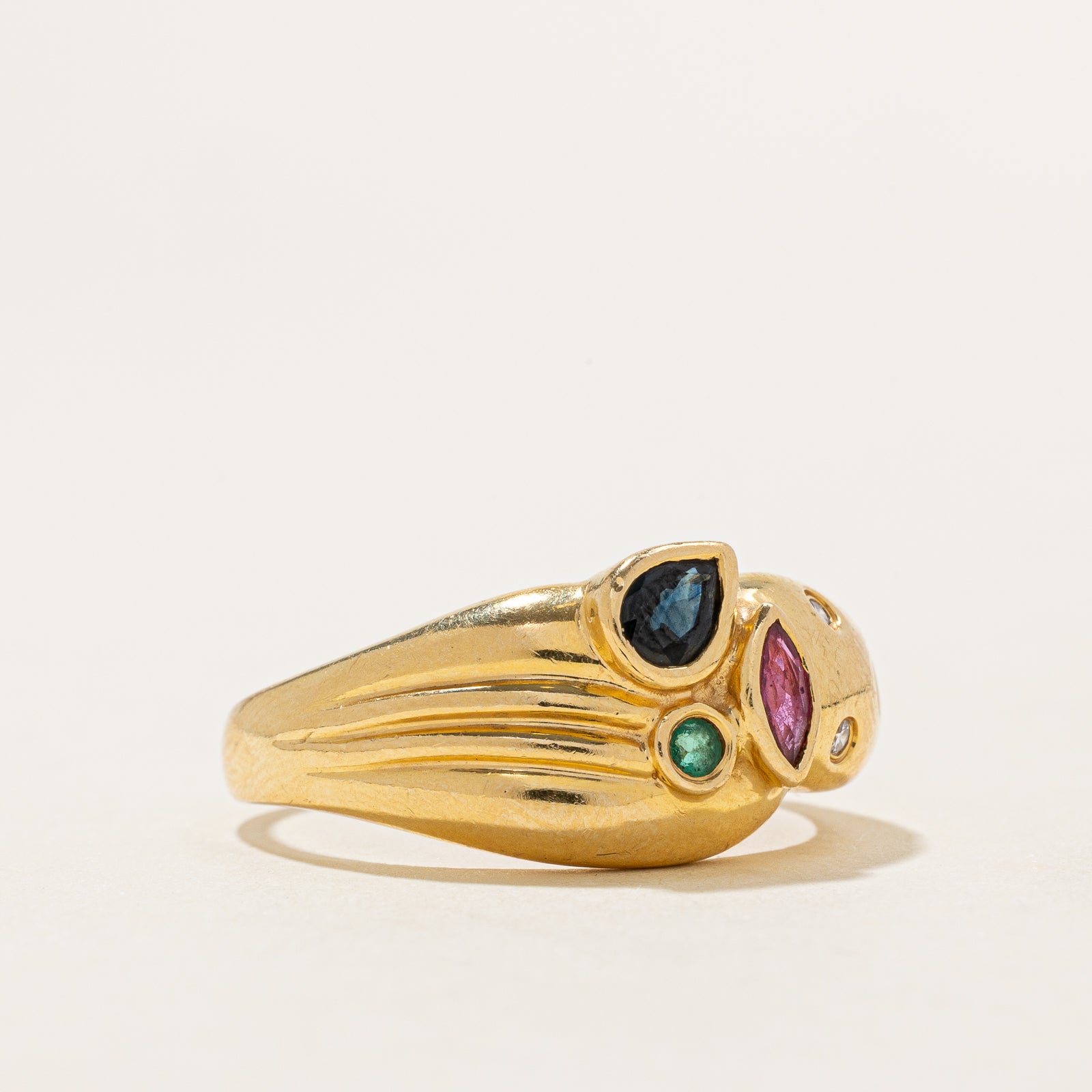 Exquisite Multi Gemstone & Diamond Abstract Ring - 0.50ctw Total Gemstones, 0.06ctw Diamonds - Size 10.25 - Elegant Statement Jewelry for Women, Perfect for Weddings, Parties & Special Occasions