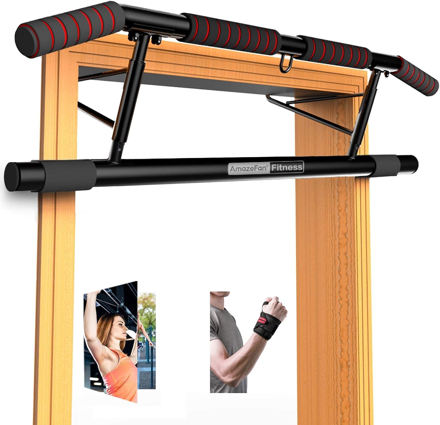 AmazeFan Pull Up Bar for Doorway - Ergonomic Multi-Angle Grip Chin-Up Bar for Home Gym - 2024 Upgraded Smart Hook System (Fits Most Doors) - Perfect for Strength Training, Bodyweight Exercises & Home Workouts