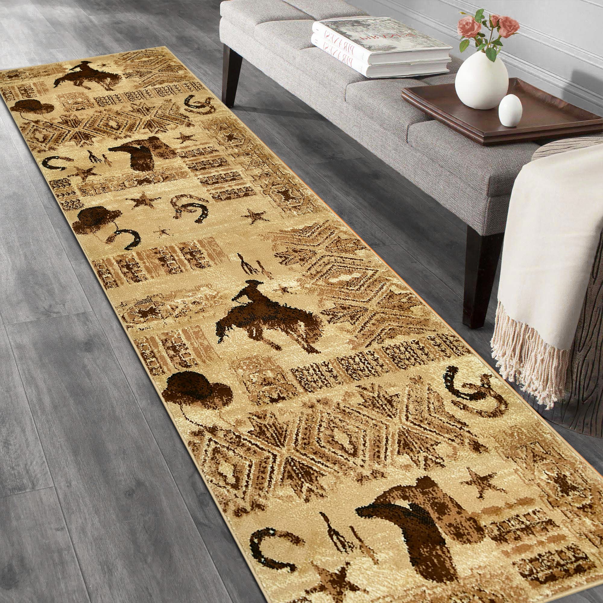 Vintage Native American Tribal Log Cabin Runner Rug 2'1