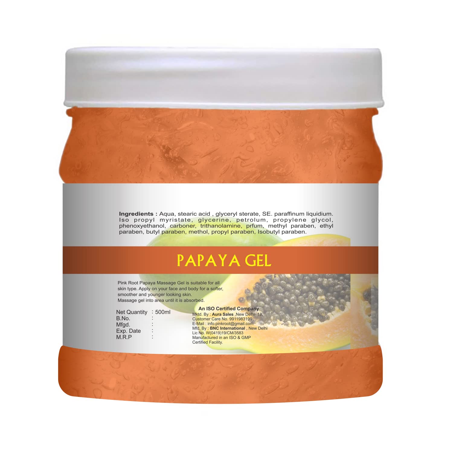 PR Pink Root Papaya Gel with Natural Papaya Extract - 500gm for Skin Brightening & Hydration - Perfect for Face, Body & Hair Care