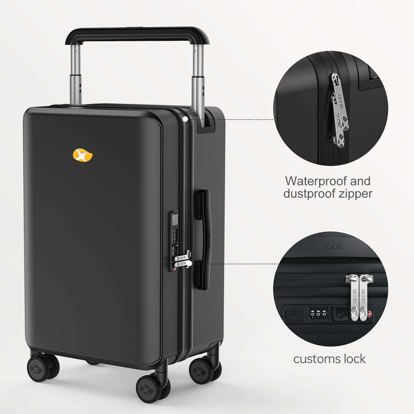 20 Inch Lightweight Hardside Carry On Luggage with Spinner Wheels & Telescopic Handle - TSA Approved Locks, 100% PC Hard Shell Suitcase for Travel (Jet Black) - Perfect for Business Trips, Weekend Getaways & Airplane Cabin Storage