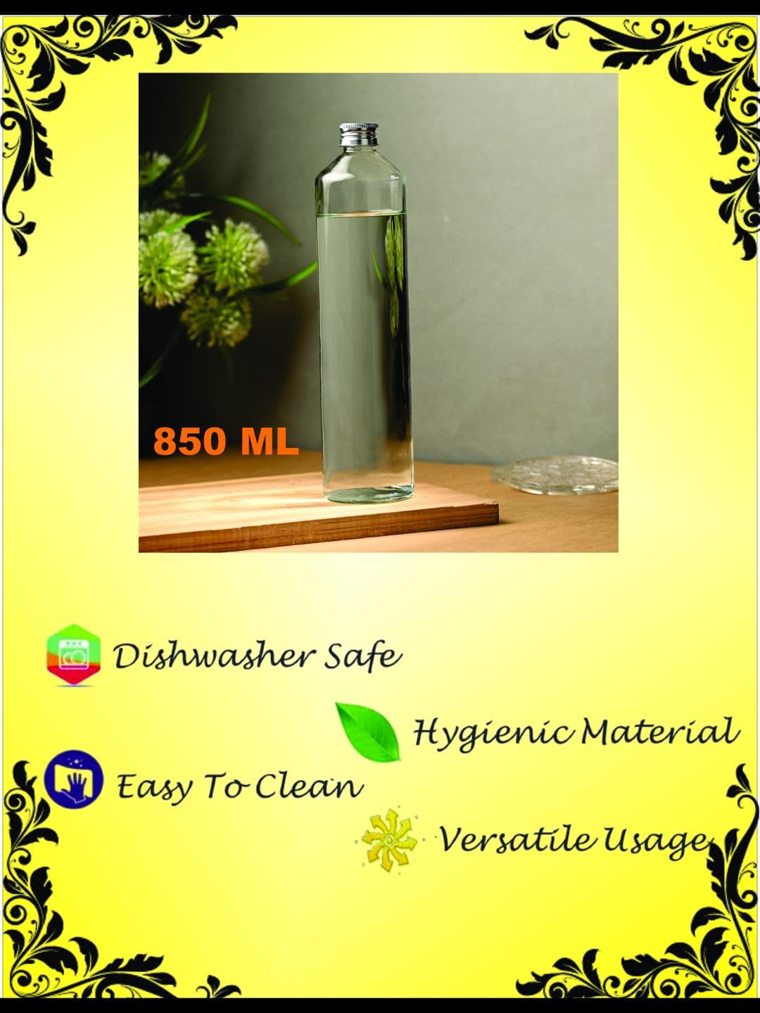 Stylish 850ml Clear Glass Water Bottle - BPA-Free, Food Grade, Leak-Proof - Perfect for Water, Juice, Tea & Healthy Drinks at Home, Office, Gym or Travel