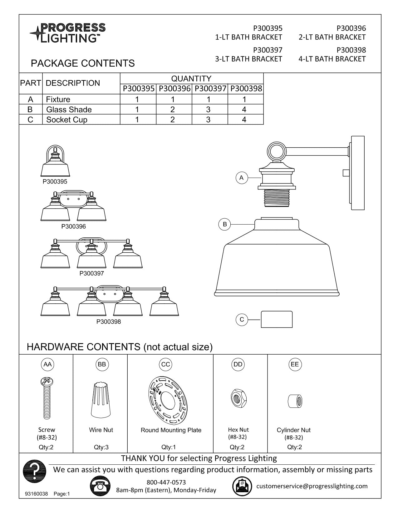 Progress Lighting P300398-31M Singleton Collection 4-Light Bathroom Vanity Light Fixture in Matte Black - Perfect for Modern Bathrooms, Powder Rooms & Dressing Areas