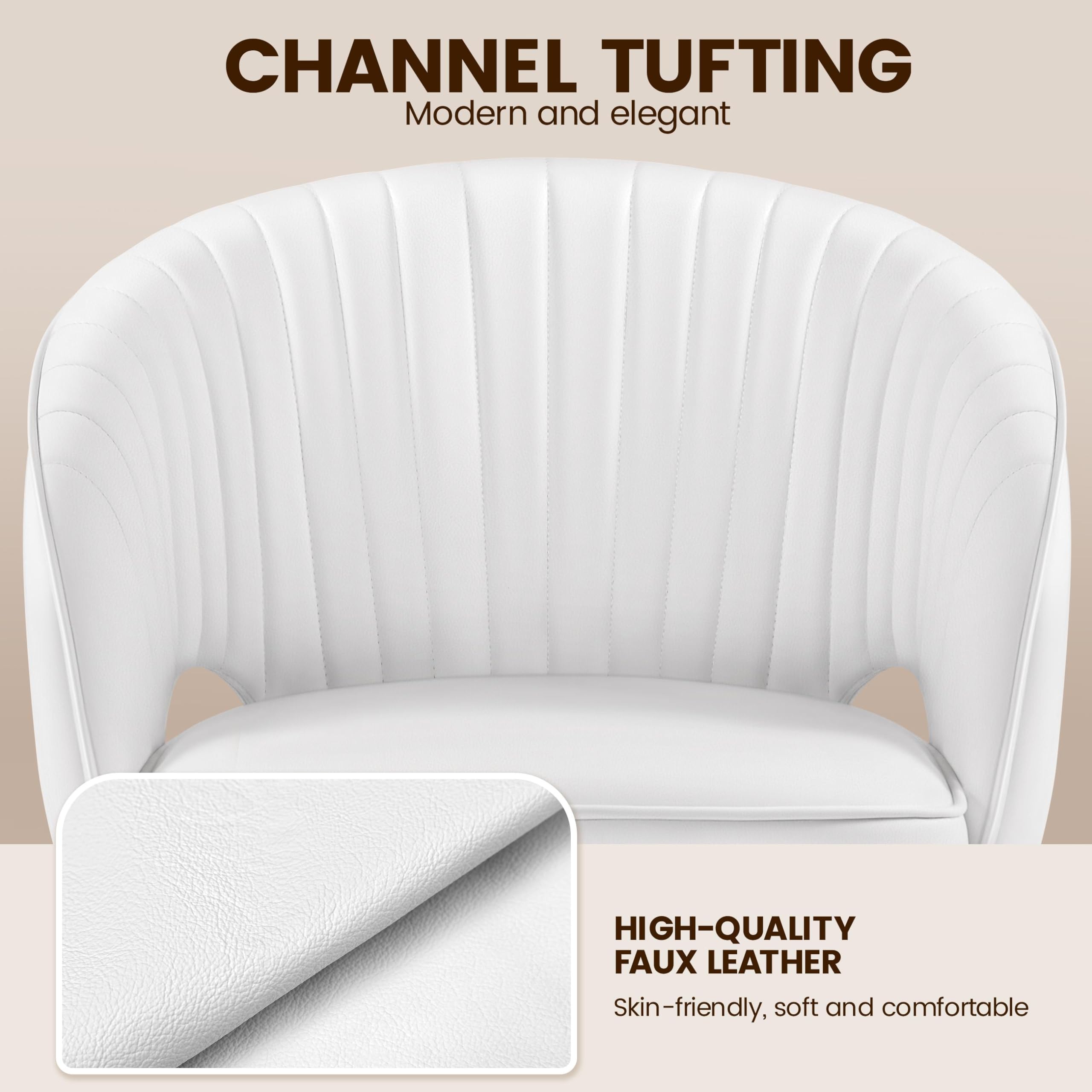 Yaheetech Faux Leather Office Chair - Modern Swivel Desk Chair with Tufted Barrel Back & Rolling Wheels - Ergonomic Computer Chair for Home Office, Study Room, Bedroom & Vanity (White) - Perfect for Remote Work & Online Classes