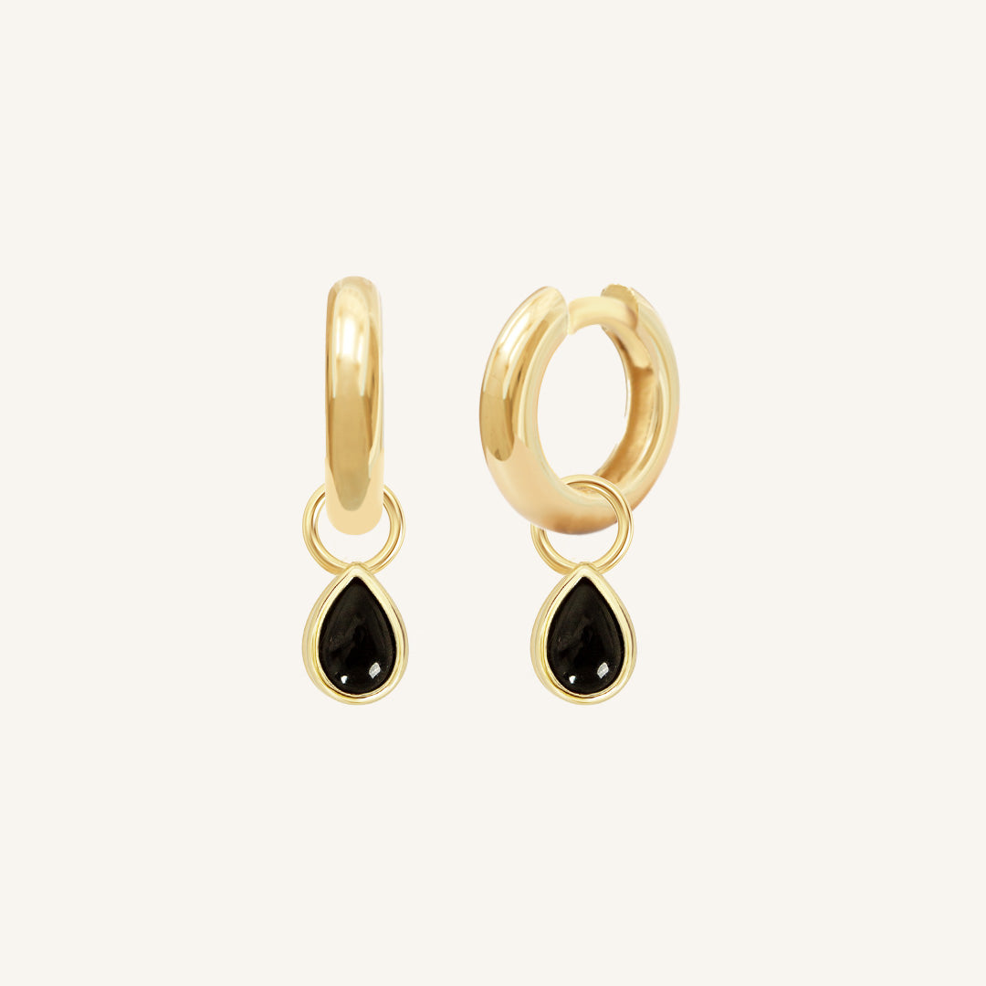 Black Onyx Trove Charm Hoops - Elegant Dangle Earrings for Women | Perfect for Parties, Weddings & Everyday Wear