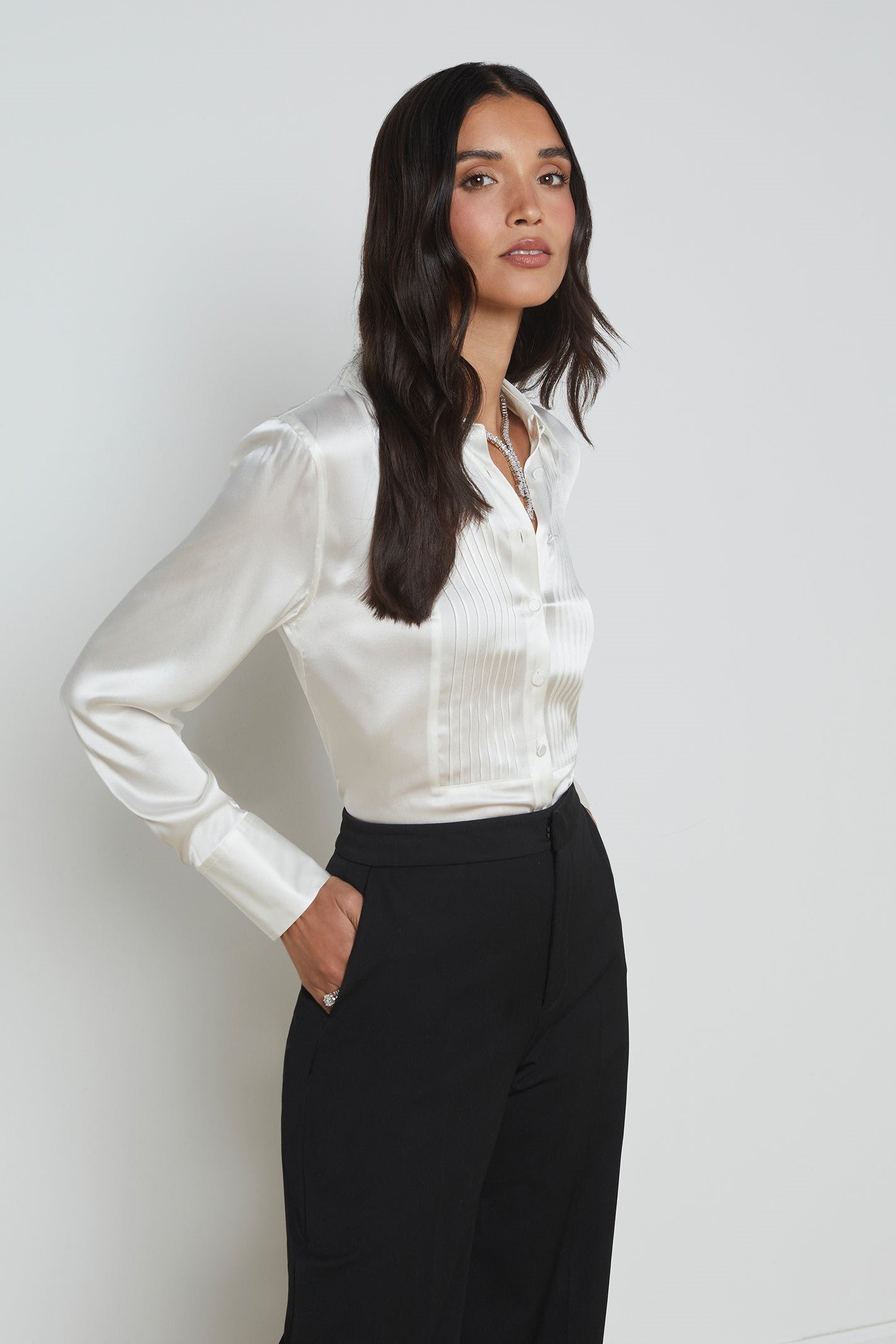 L'Agence Divya Silk Shirt for Women - Luxury 100% Pure Silk Blouse with Elegant Floral Print | Perfect for Office Wear, Cocktail Parties & Special Occasions