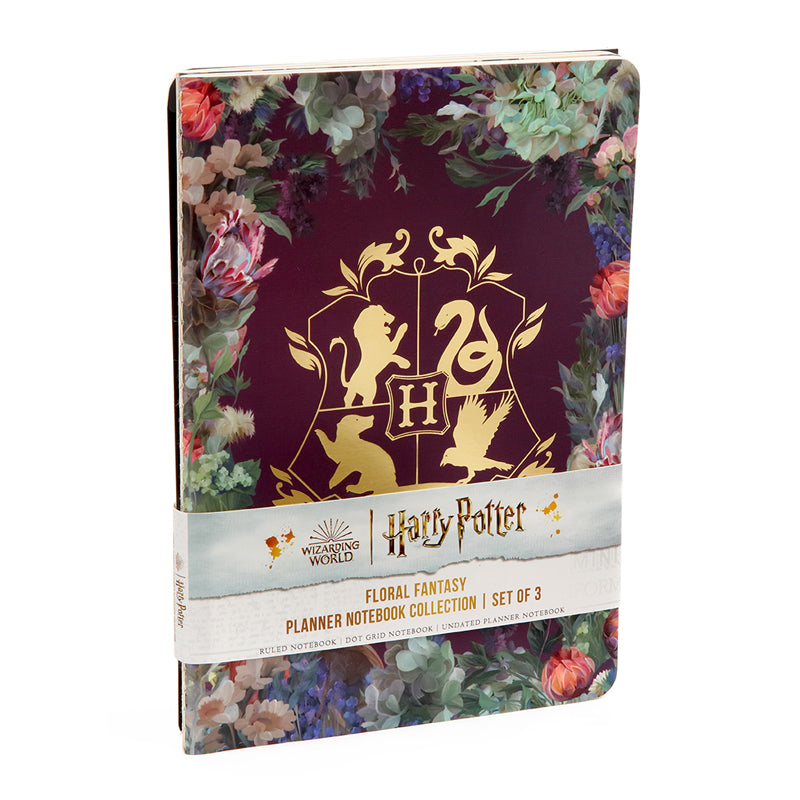 Harry Potter Floral Fantasy Planner Notebook Set of 3 - Magical Academic Organizer, Gift for Students & Potterheads, Perfect for School, Work & Journaling