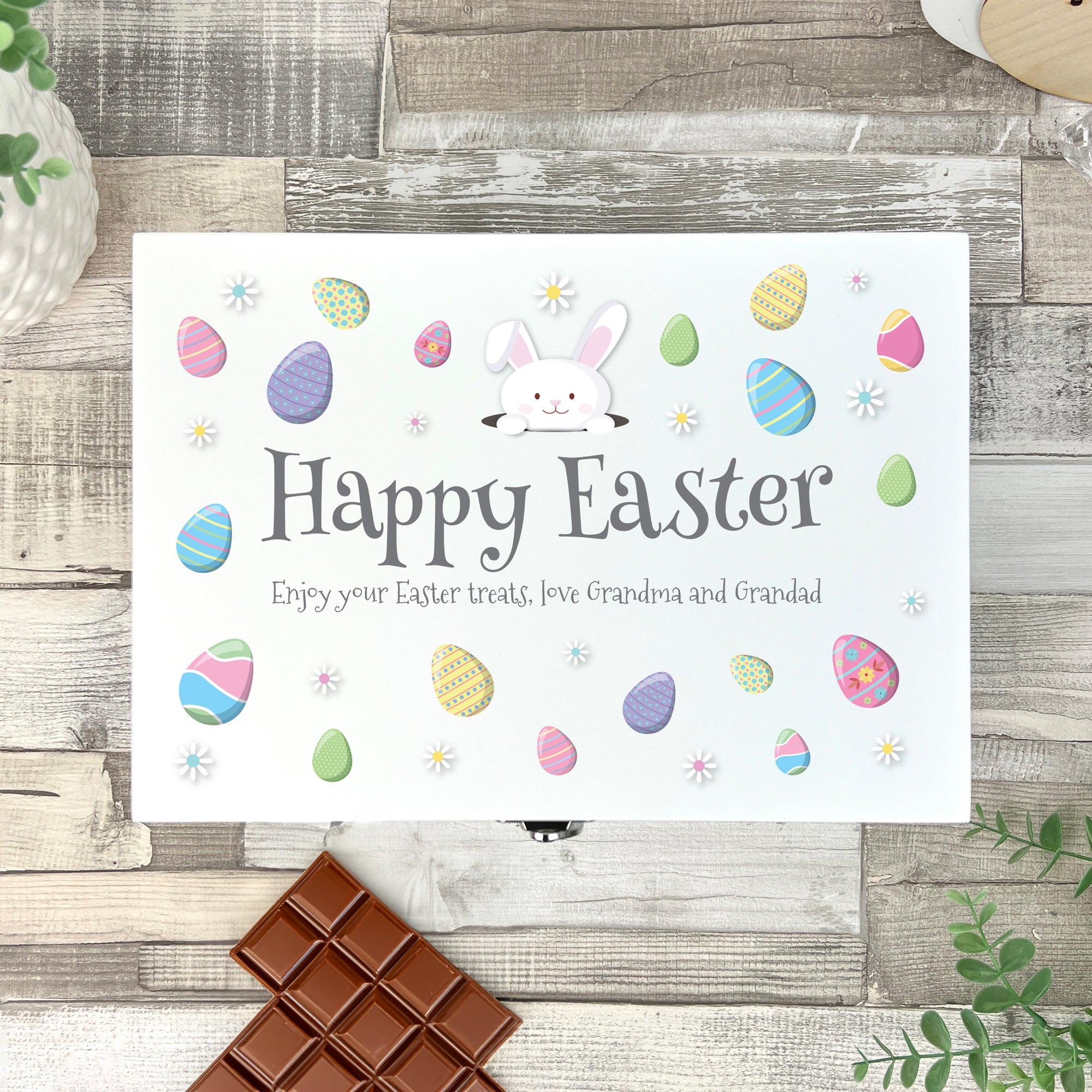 Personalized Pastel Easter Eggs Gift Basket - White Wicker Hamper Box with Handle (22cm, 27cm, 30cm) - Perfect for Easter Decorations, Spring Party Favors & Holiday Gift Giving
