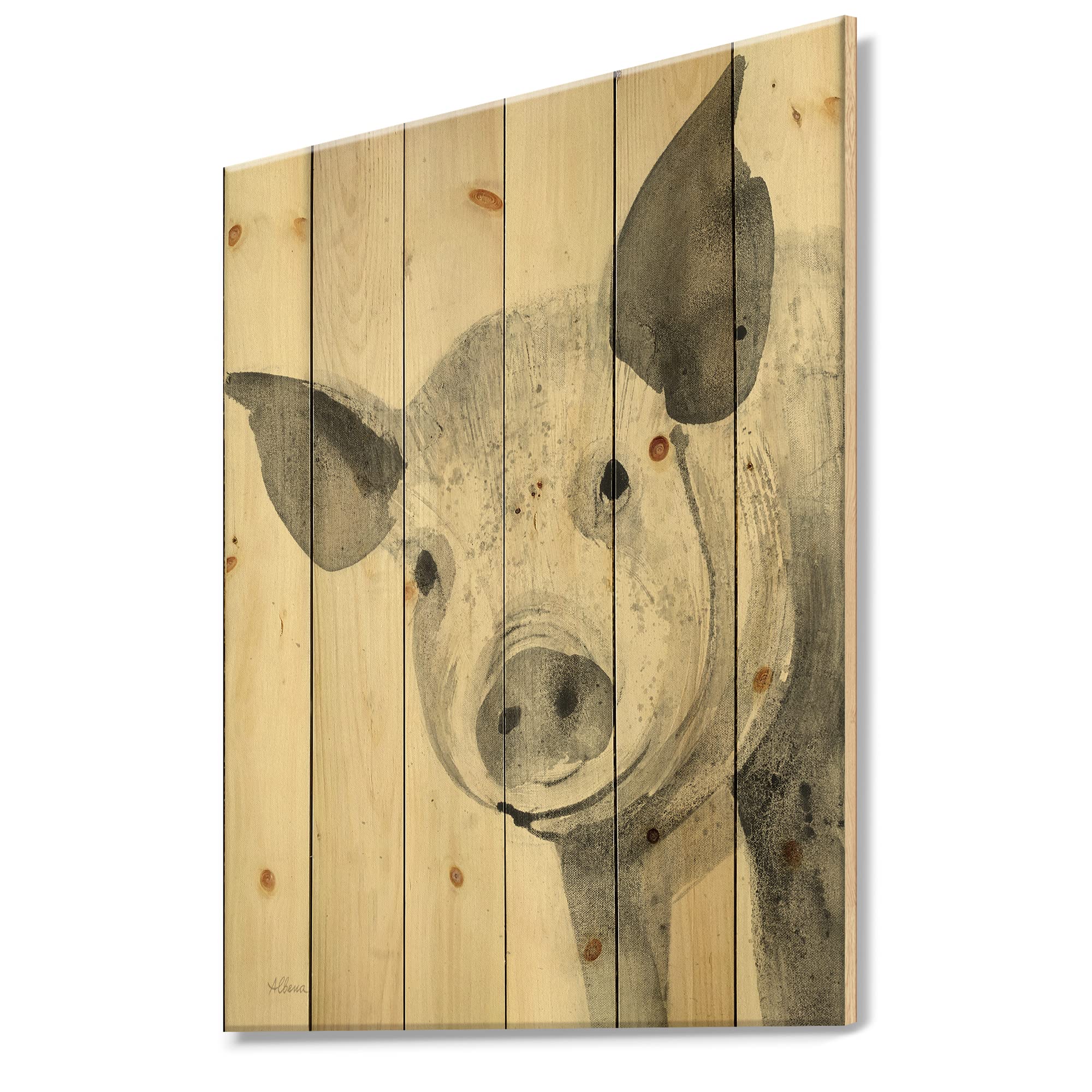 DesignQ Black & White Piglet Farmhouse Wood Wall Decor - Grey Wood Wall Art with Large Animal Prints on Natural Pine - Perfect for Farmhouse, Rustic & Country Home Decor