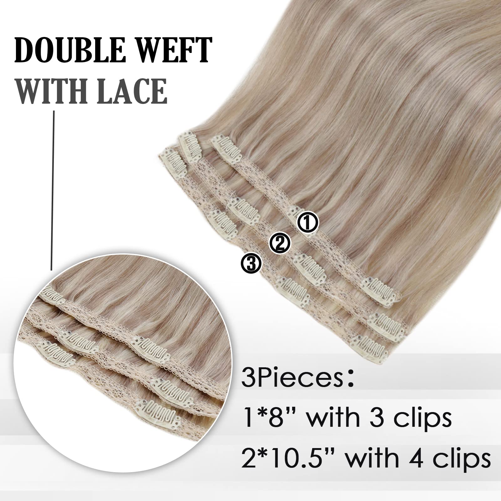 20 Inch Clip in Hair Extensions Real Human Hair - Blonde Highlight Hair Extensions Bundle (3Pcs & 7Pcs) 180Grams for Thick Hair - Natural Look for Daily Wear, Parties & Special Occasions