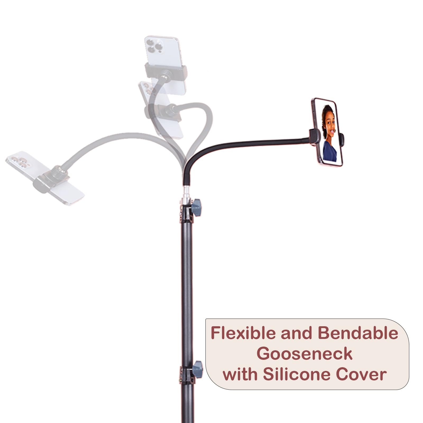 7.2ft Adjustable Phone Tripod Stand with Gooseneck & Holder - Compatible with iPhone 12/11/XS Max, Samsung Galaxy - Perfect for Vlogging, Live Streaming, Video Calls & Photography