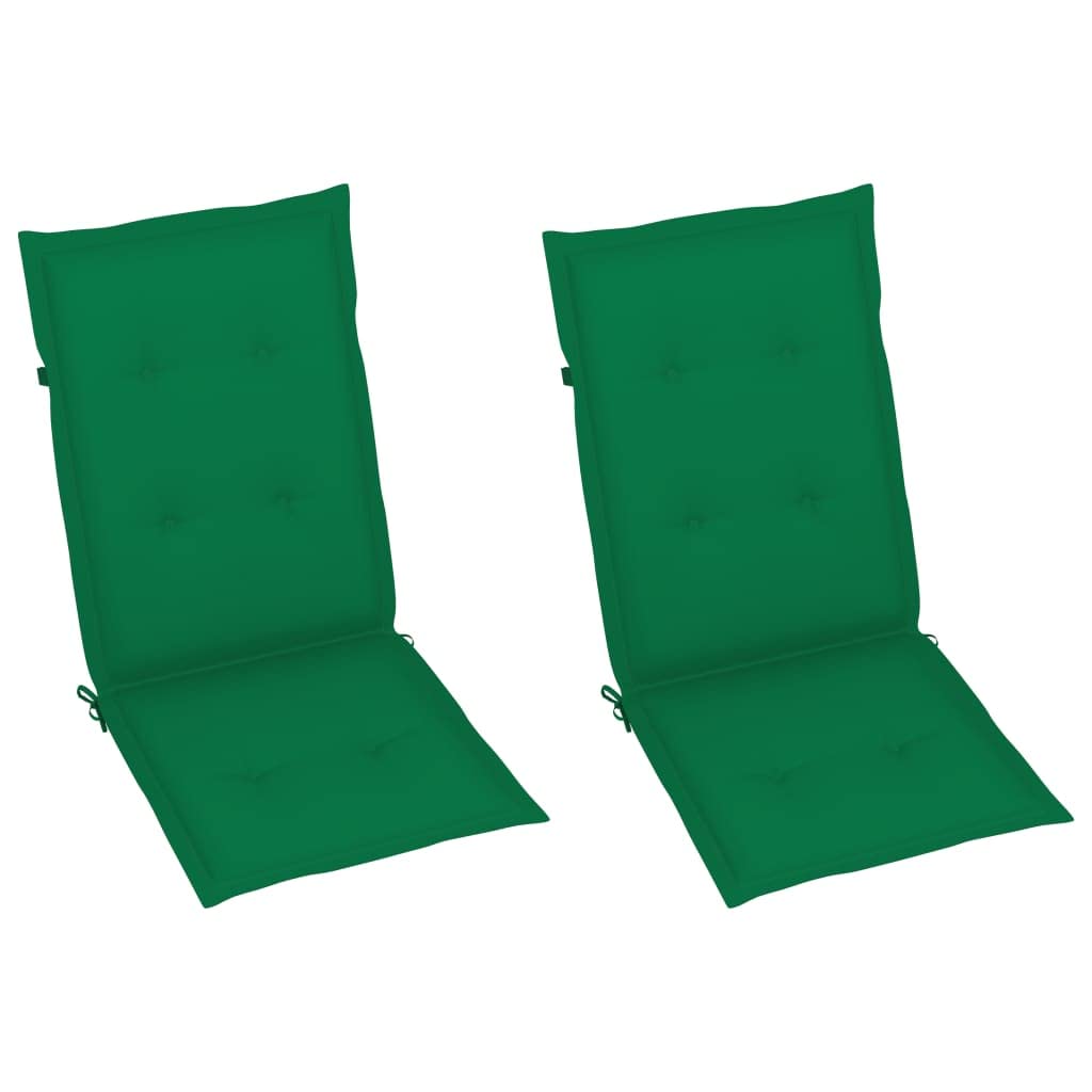Premium Solid Teak Wood Patio Chairs Set - Adjustable Backrest with Green Cushions, Weather-Resistant & Foldable Outdoor Furniture for Garden, Poolside, and Backyard Relaxation