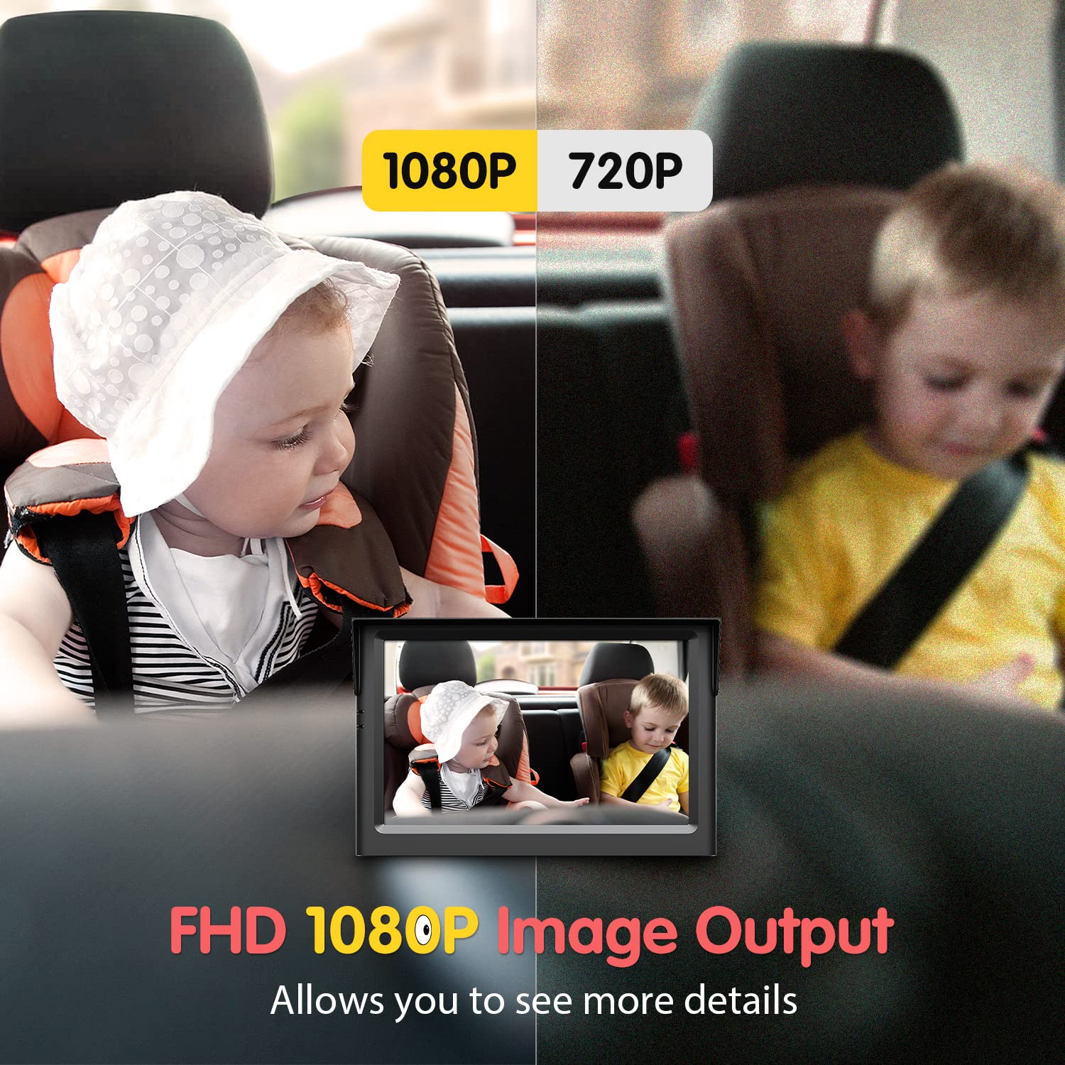 BM1 Baby Car Camera with Air Vent Clip - 5'' 1080P HD Monitor with IR Night Vision & 3X Zoom for Rear Facing Back Seat - Easy 5 Minute Installation - Perfect for Safe Driving with Kids in SUV, Minivan or Family Car