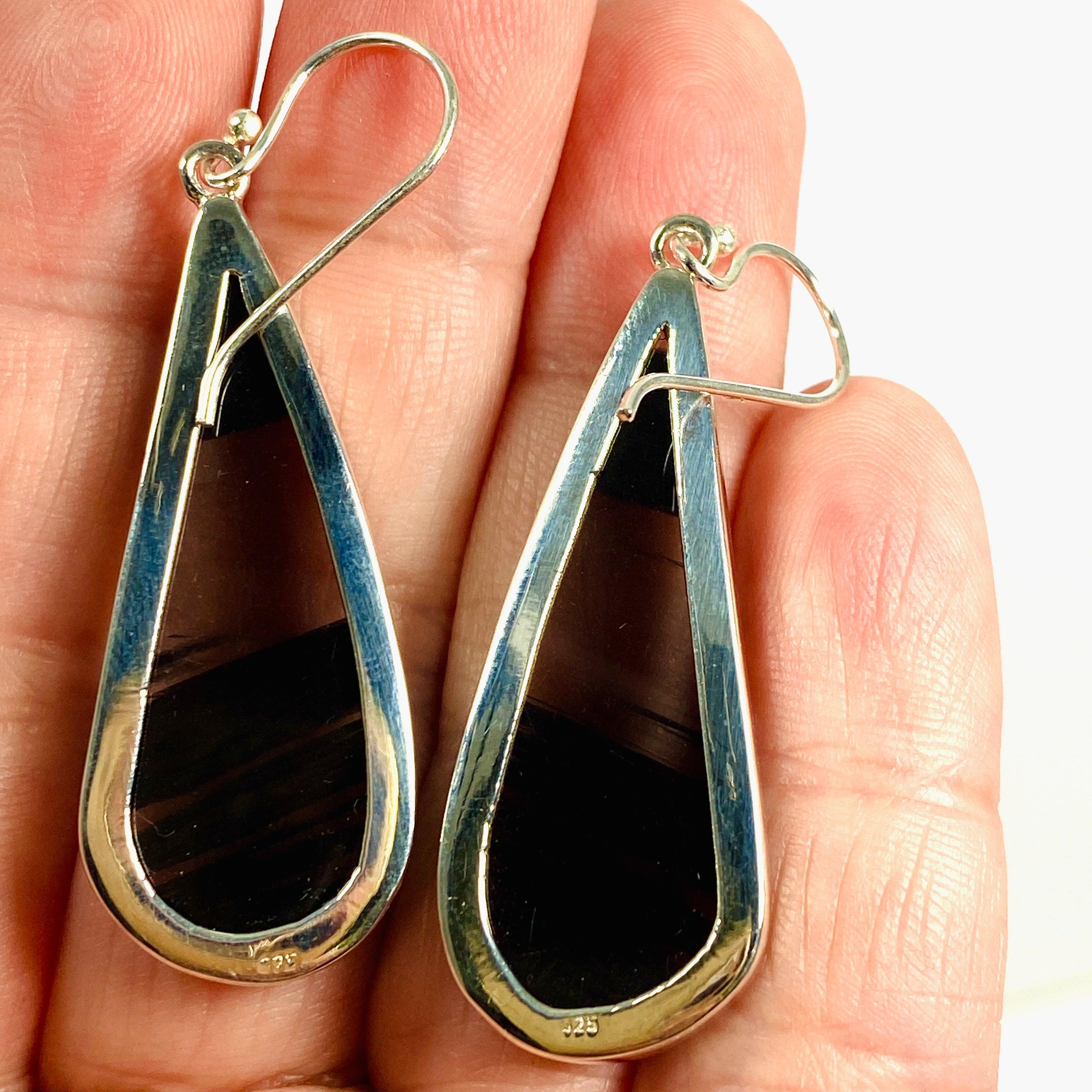 Midnight Obsidian Teardrop Earrings for Women - Elegant Black Gemstone Dangle Earrings KEGJ1355 - Perfect for Evening Parties, Weddings & Special Occasions