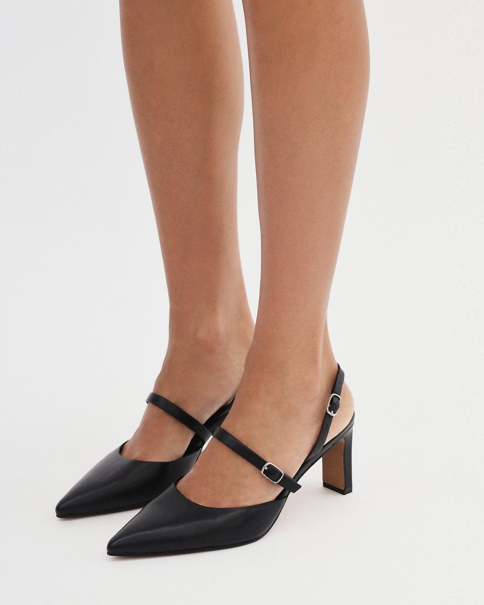 KARINA Women's Black Leather Mid Heel Pumps - Comfortable & Stylish for Work, Parties & Special Occasions