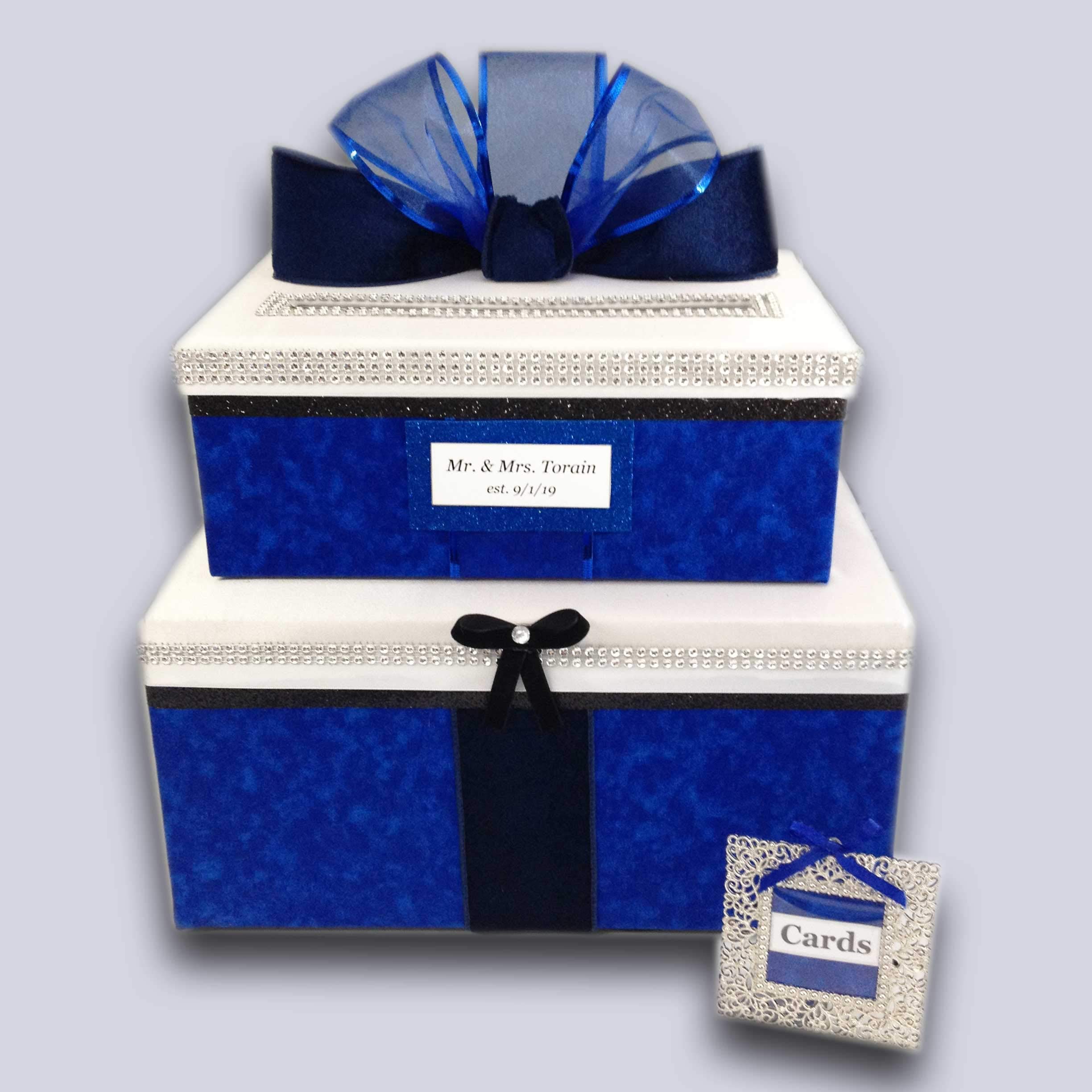 Royal Blue Wedding Card Box - Personalized for Quinceañera & Bat Mitzvah - Holds 80 Cards - Elegant Gift & Money Holder for Special Occasions - Perfect for Weddings, Anniversaries & Birthday Celebrations
