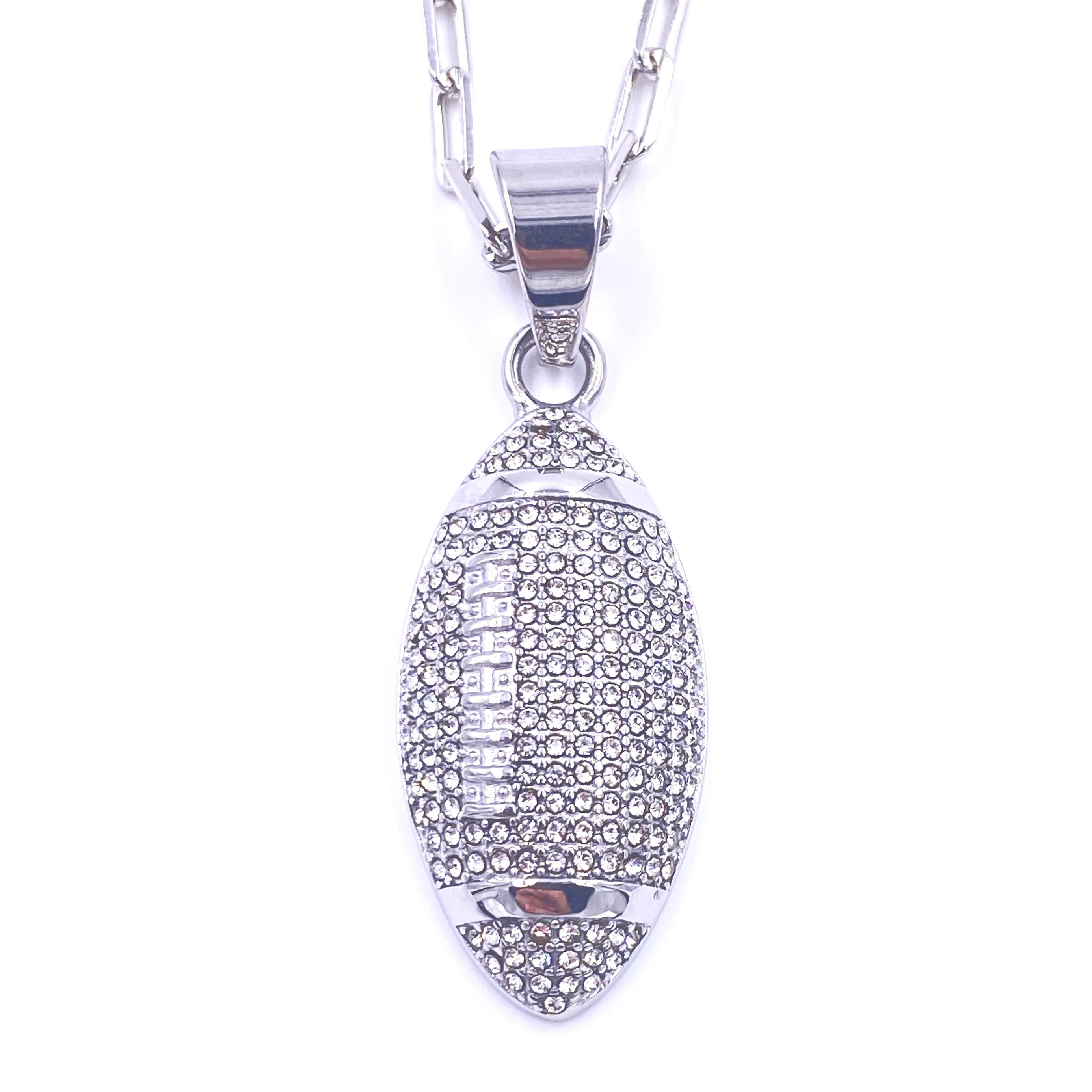 Ashley Gold Stainless Steel CZ Football Charm Necklace for Women - Elegant Sports Jewelry Gift for Football Fans, Game Day Accessories & Everyday Wear