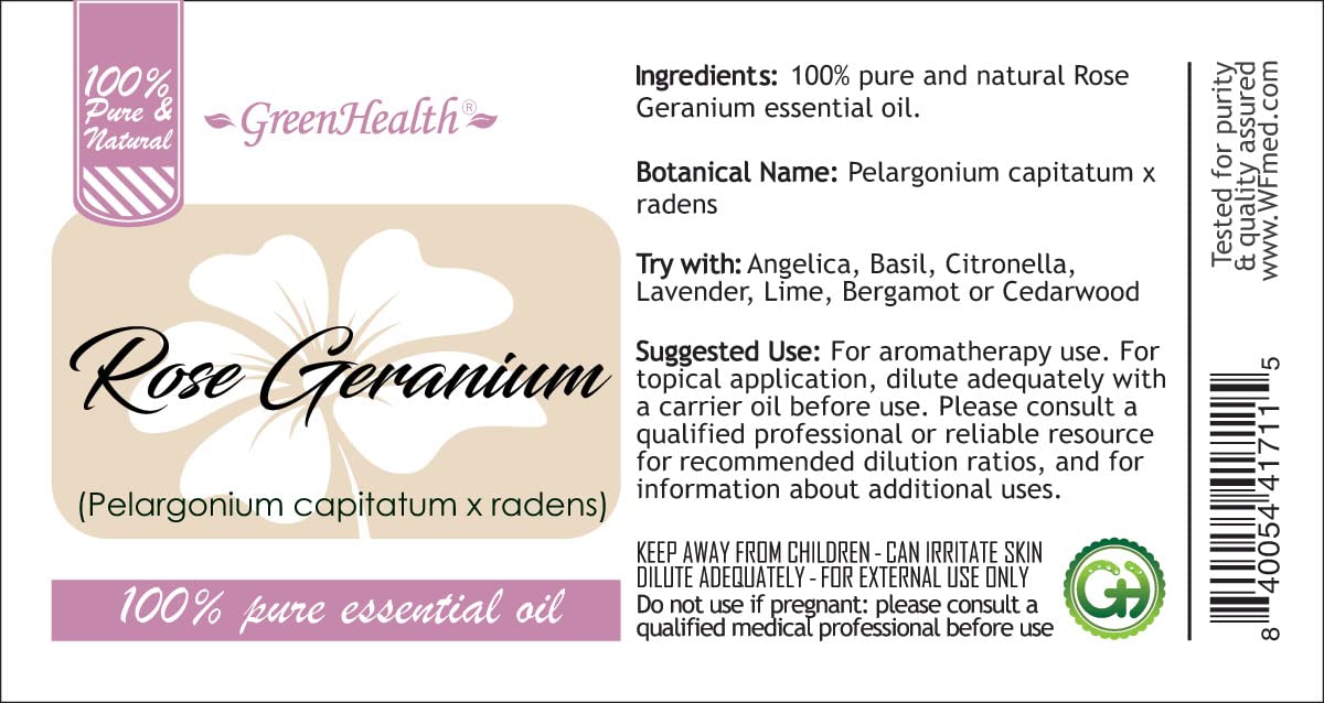 100% Pure Rose Geranium Essential Oil - 10ml Bottle for Aromatherapy, Massage & Skin Care | Natural Relaxation & Stress Relief