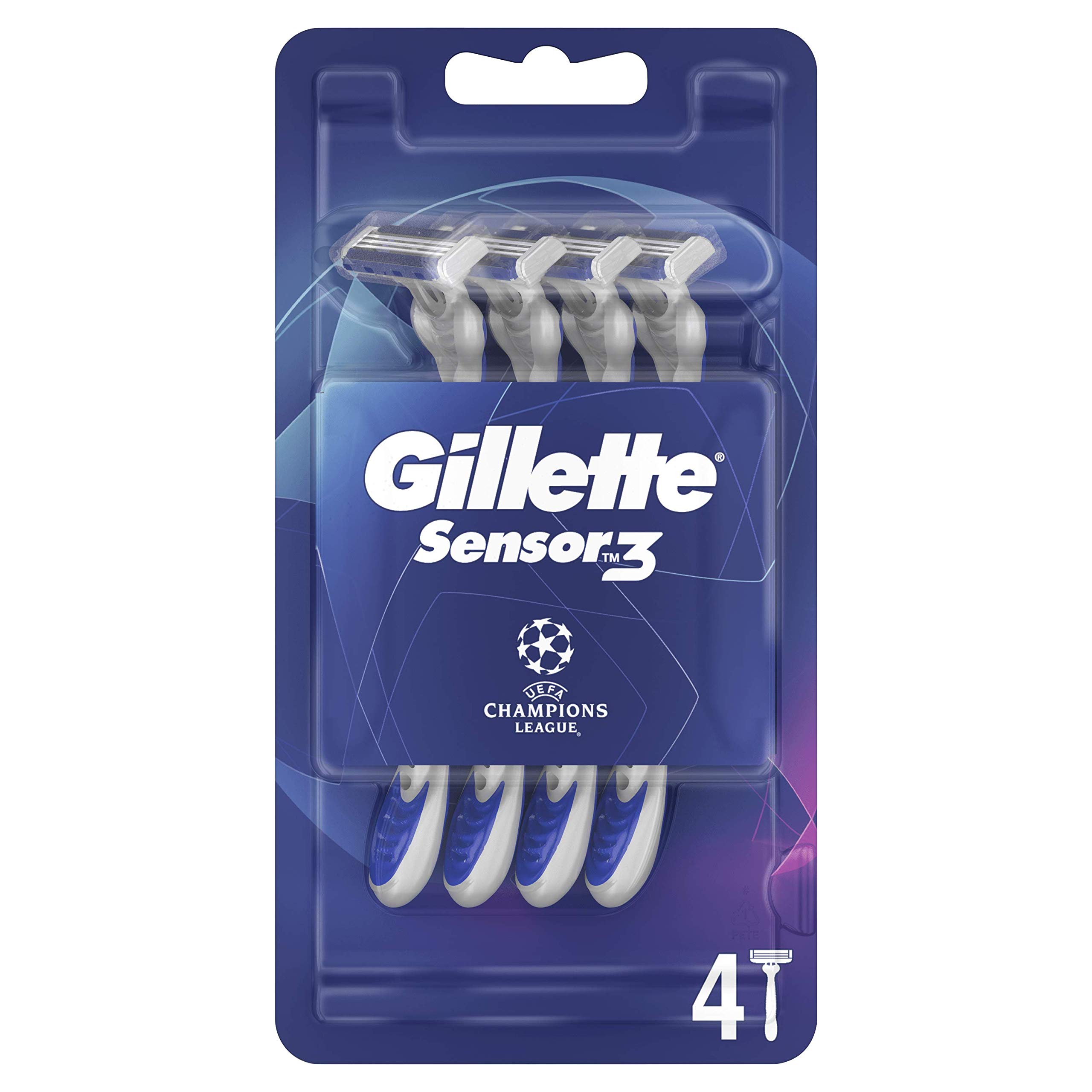 Gillette Sensor3 Comfort Disposable Razors for Men - 4 Pack with Lubrastrip & Water-Activated Comfortgel Technology - 3 Skin-Sensing Blades for Smooth Shaving - Perfect for Travel, Gym & Everyday Use